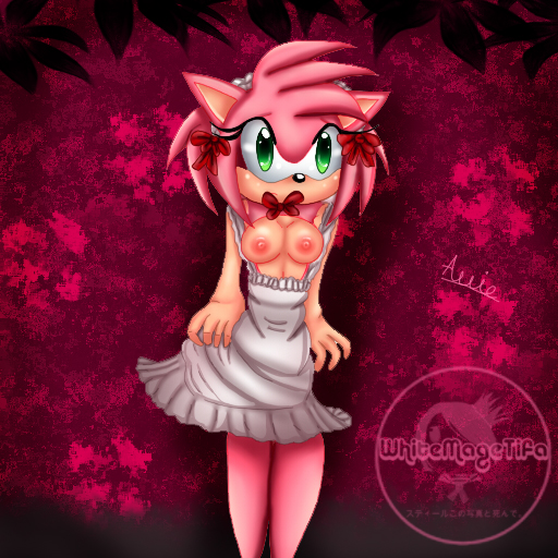 amy_rose anthro bow breasts exposed_breasts female female_only furry hedgehog maid maid_uniform nipples solo sonic_(series) topless whitemagetifa