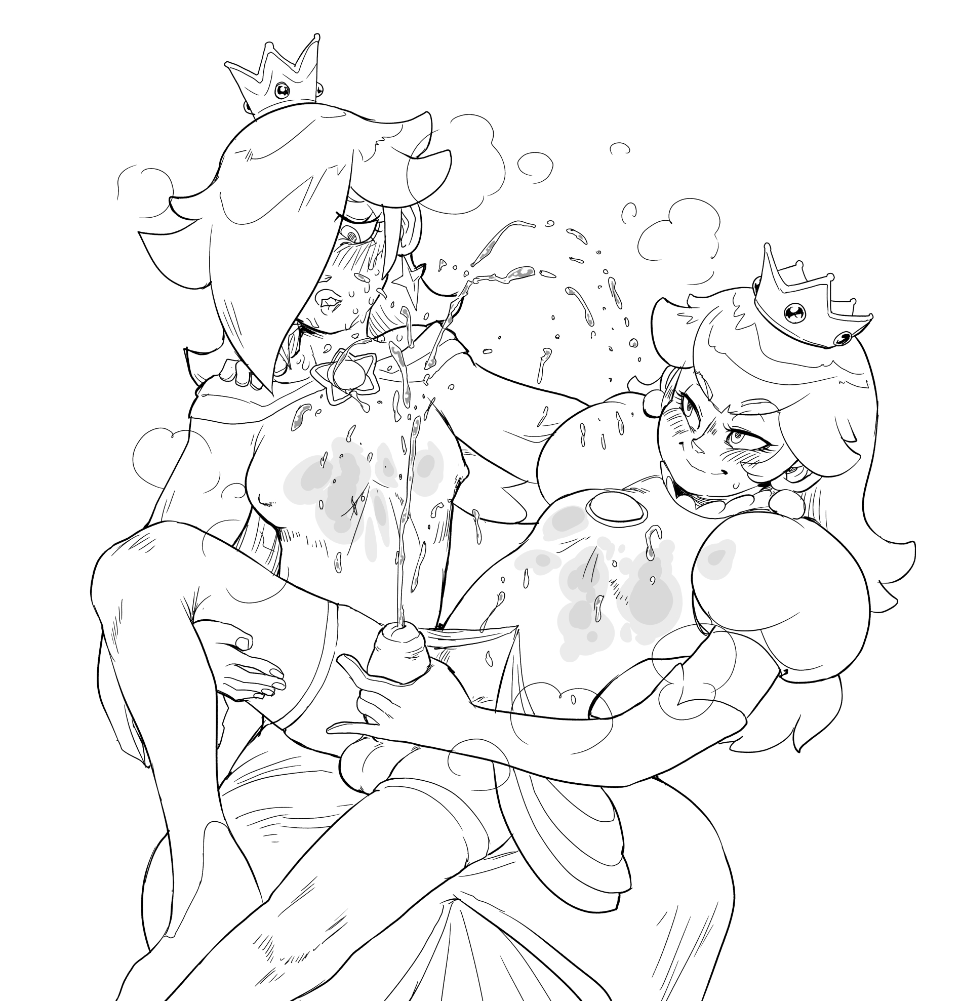 balls, dress, erect nipples, futa on female, futanari, gloves, golden shower, gynomorph/female, hand on penis, holding penis, huntermsmut, incest, mario (series), nintendo, peeing, piss, piss soaked clothes, pissing, princess peach, princess rosalina, romantic, rosalina, super mario bros., super mario galaxy, urination, urine