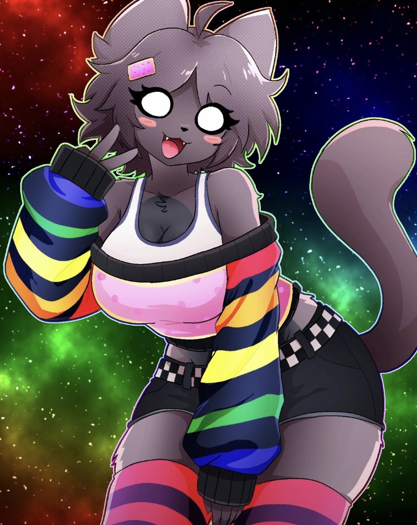 1girls, big boobs, big breasts, boobs, breasts, cat furry, cat girl, clothed, clothing, furry, furry cat, furry female, nice tits, nyan (pursuitcore), nyan cat, pursuitcore, rainbow, rainbow clothing, roblox, roblox game, space, space background, thighs, tits, titties