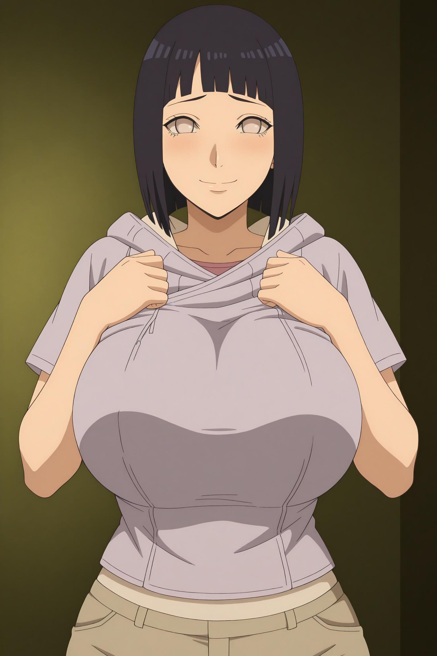 1female, 1girl, 1girls, 2026, ai generated, bangs, big ass, big breasts, black hair, blunt bangs, blush, boruto, boruto: naruto next generations, breasts, closed mouth, collarbone, curvy, explicit, general, hi res, high quality, high resolution, highres, hinata hyuuga, hood, hood down, hoodie, huge ass, huge breasts, hyuuga hinata, looking at viewer, naruto (series), naruto shippuden, no pupils, pants, questionable, sensitive, short hair, short sleeves, smile, solo, unjobdespiert, uzumaki hinata, white eyes