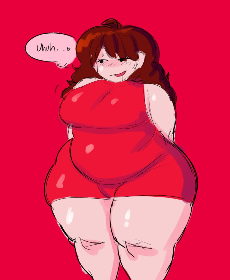 ., ..., auburn hair, bbw, big belly, big breasts, blush, blushing, chubby, chubby belly, chubby female, embarrassed, embarrassed female, friday night funkin, girlfriend (friday night funkin), huge thighs, large breasts, long hair, shy, shy girl, spicydemonkitty, thick thighs, thighs, wide hips