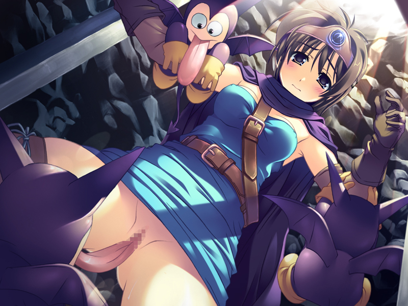 blush censored clothing cunnilingus dragon_quest dragon_quest_iii dress heroine heroine_(dq3) i's_(circle) long_tongue minidemon monster oral_sex roto size_difference small_breasts small_dom_big_sub smaller_male stockings tagme