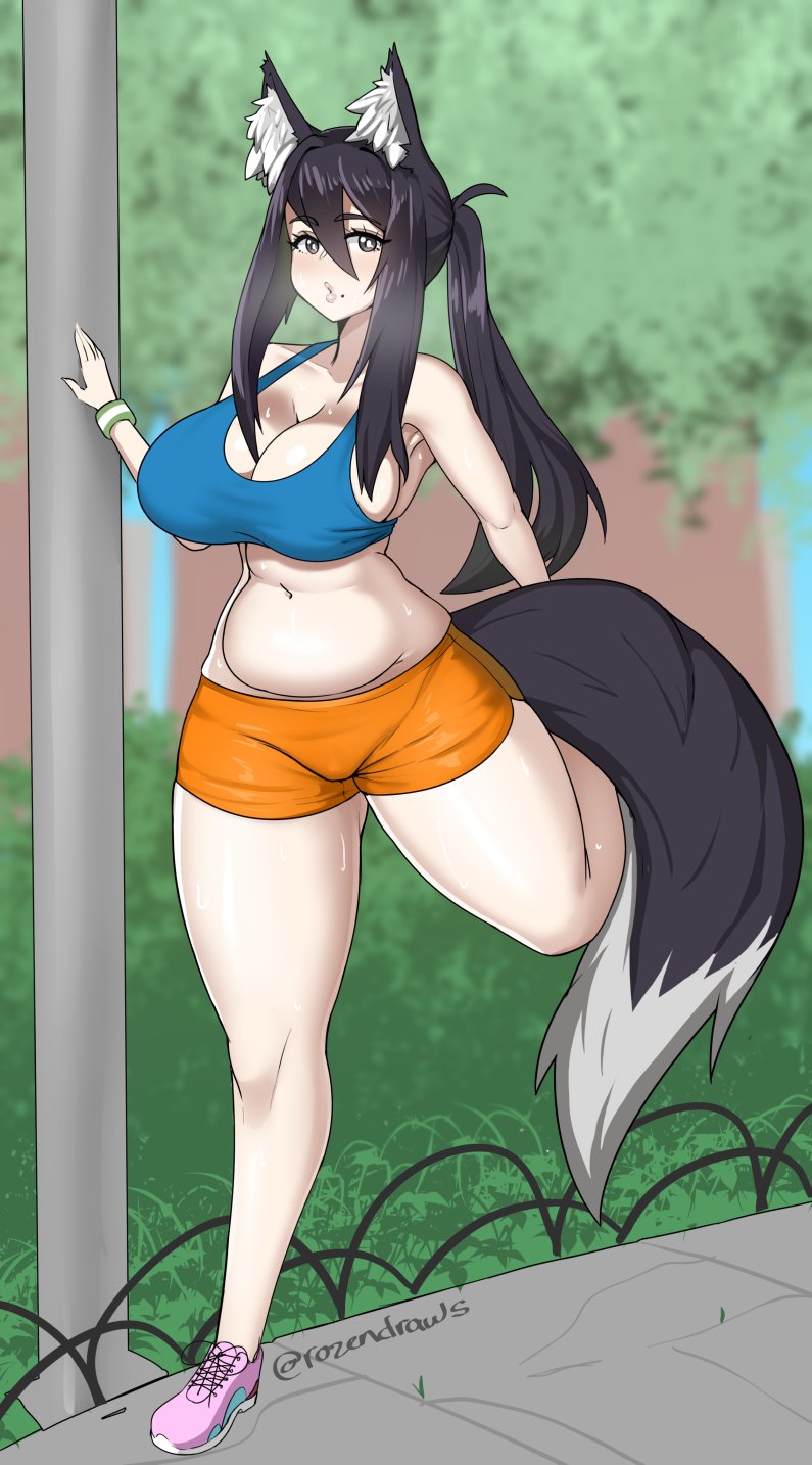 1girls, big breasts, breasts, female, female only, fox girl, gaikiken, large breasts, original character, solo