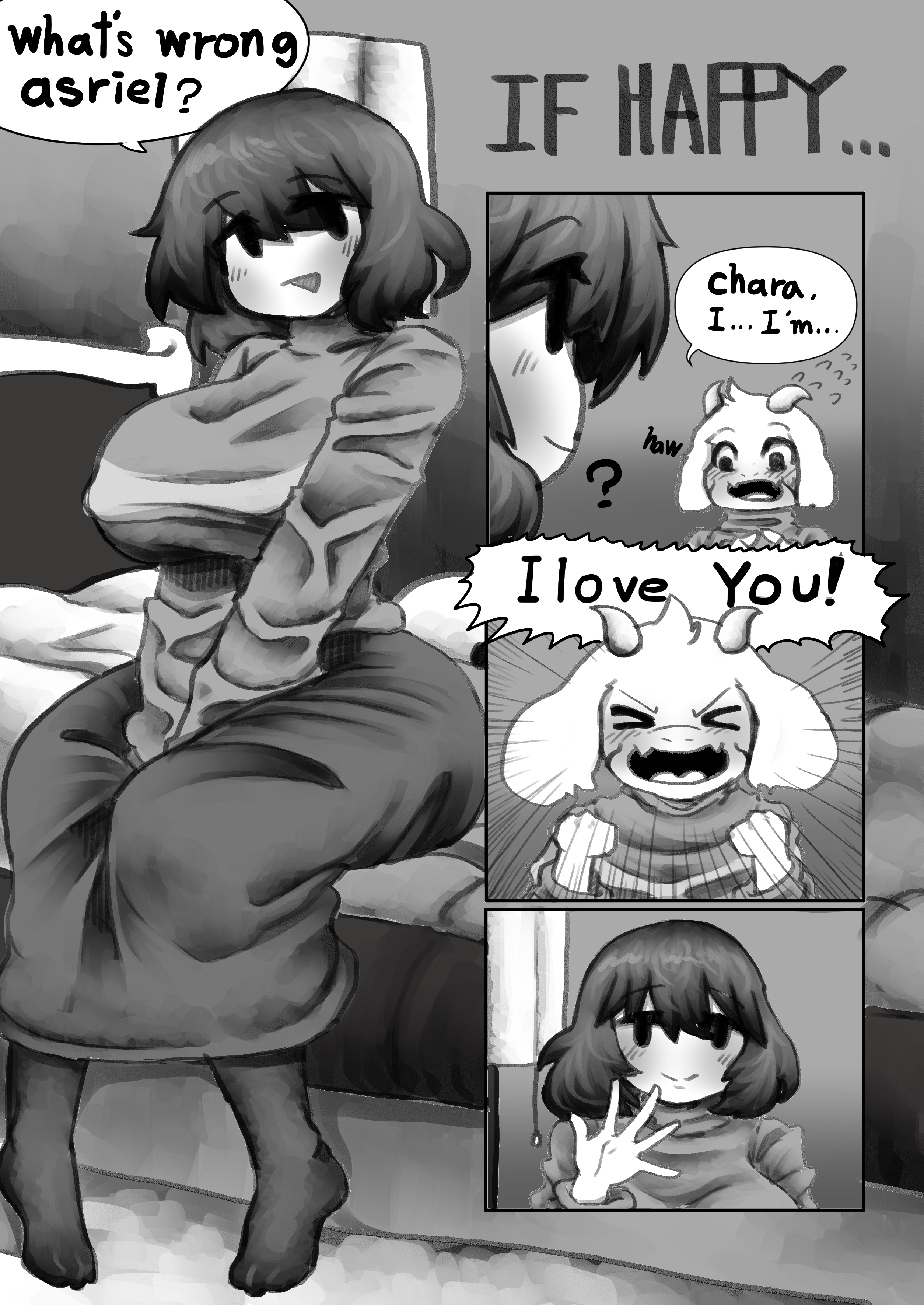 1boy, 1girls, adoptive siblings, artist request, asriel dreemurr, big breasts, black and white, breasts, brother and sister, chara, comic, english text, female, female chara, hair, human, human on anthro, incest, male, mob face, monster, monster boy, tagme, undertale, undertale (series), whitewo1f