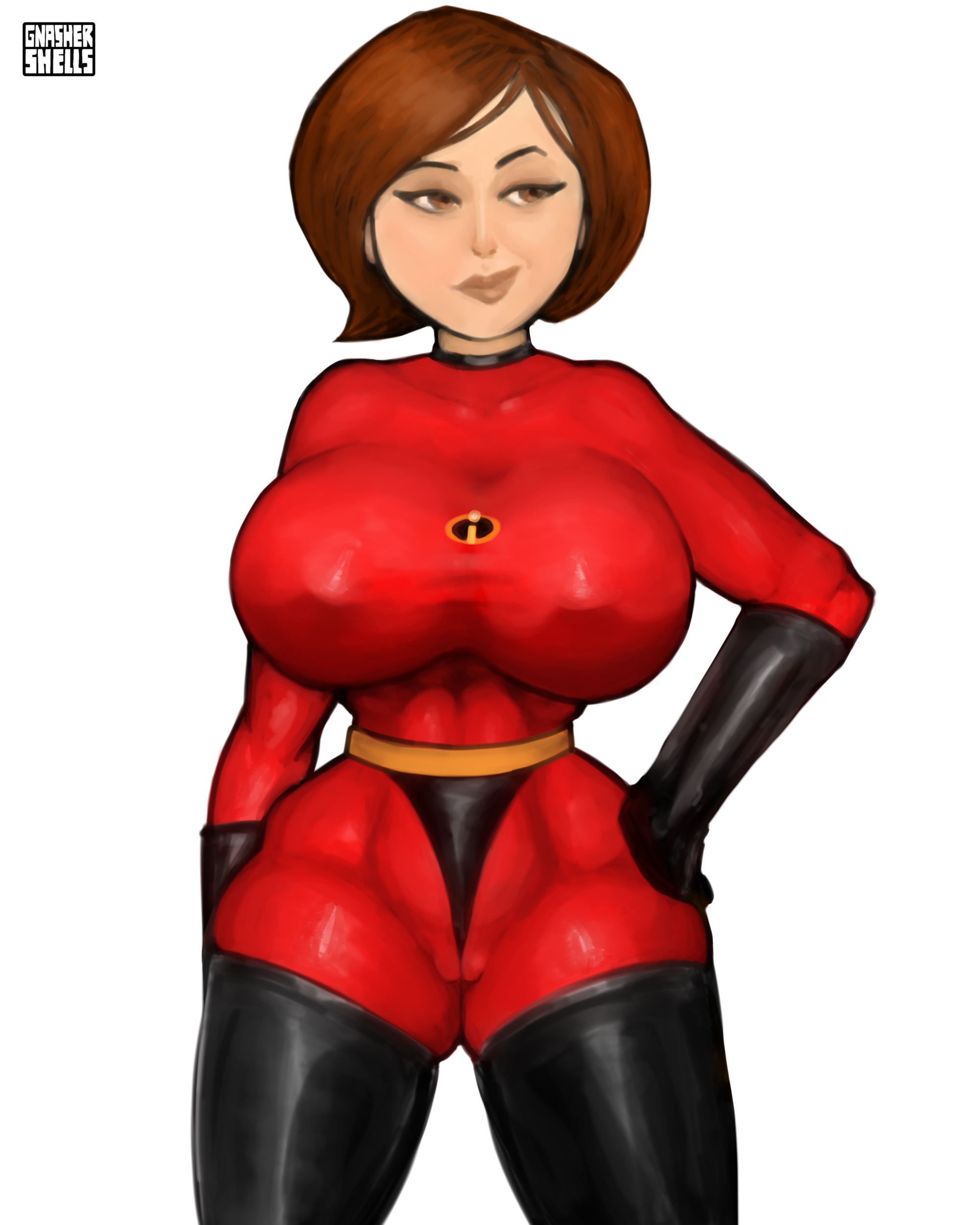 breasts, busty, curvy, disney, elastigirl, female, gnashershells, helen parr, hips, milf, mommy kink, pixar, smooth skin, tagme, the incredibles, thick thighs, white background