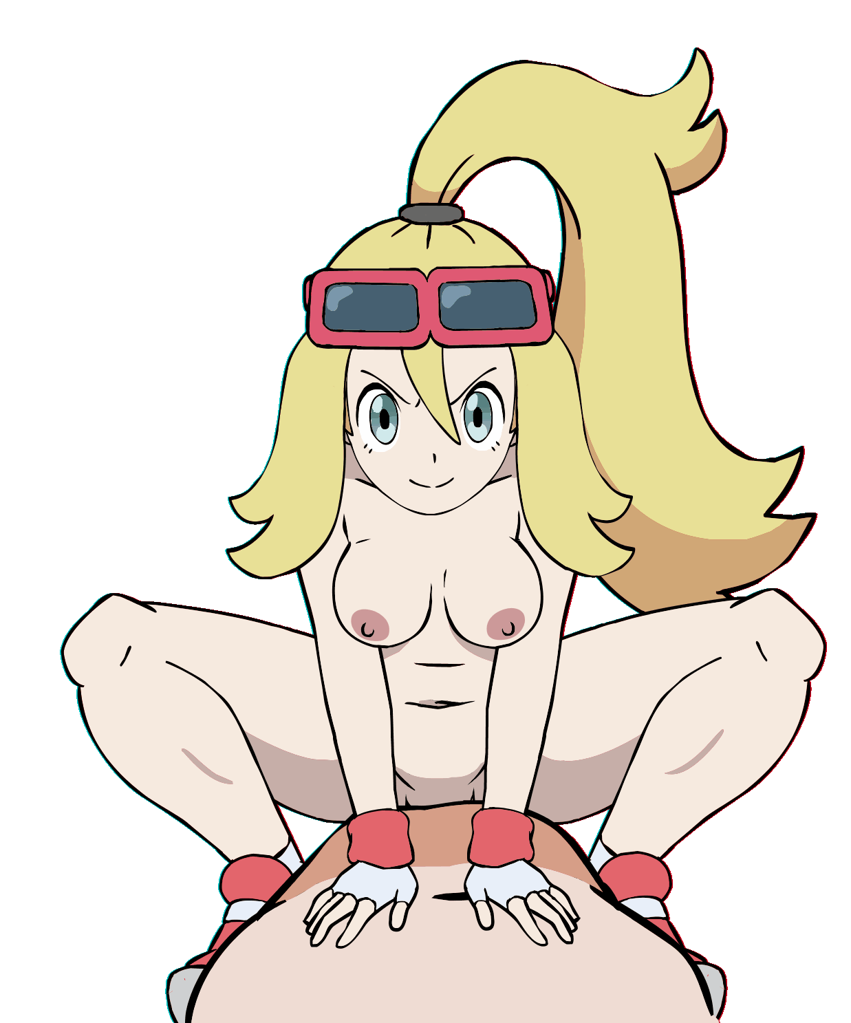 accurate art style, animated, blonde hair, color, colored, cowgirl position, female, grey eyes, gym leader, human, korrina (pokemon), male, penis, pokemon, pokemon xy, ponytail, riding penis, sunglasses, sunglasses on head, transparent background, w.t.dinner