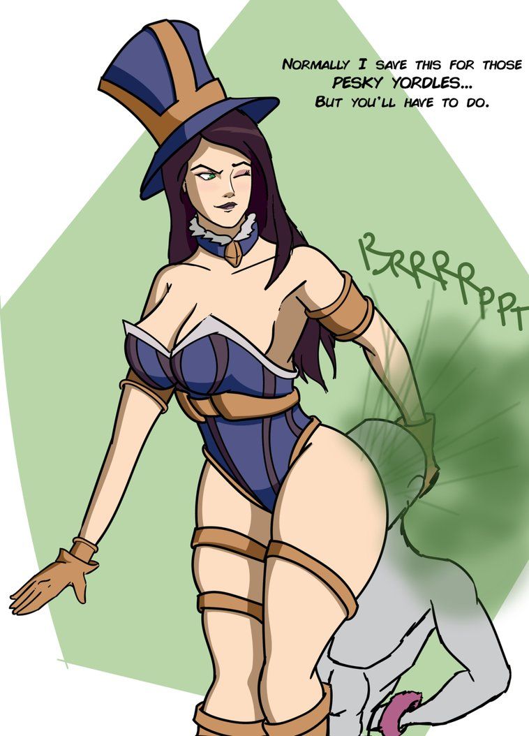 1boy, 1girls, alternate costume, anon, arcane, armlet, bald, bare shoulders, big breasts, black hair, black lipstick, blue leotard, breasts, brown gloves, caitlyn kiramman, cleavage, closed mouth, detached collar, english text, eye closed, eyeshadow, fart, fart cloud, fart fetish, farting, farting on face, female, femdom, gloves, green eyes, hat, head grab, league of legends, leotard, lips, lipstick, lolotron, long hair, looking at another, looking to the side, makeup, male, malesub, naughty face, riot games, smile, standing, straight, straight hair, strapless, strapless leotard, talking, text, tied hands, tied up, top hat, wide hips, wink