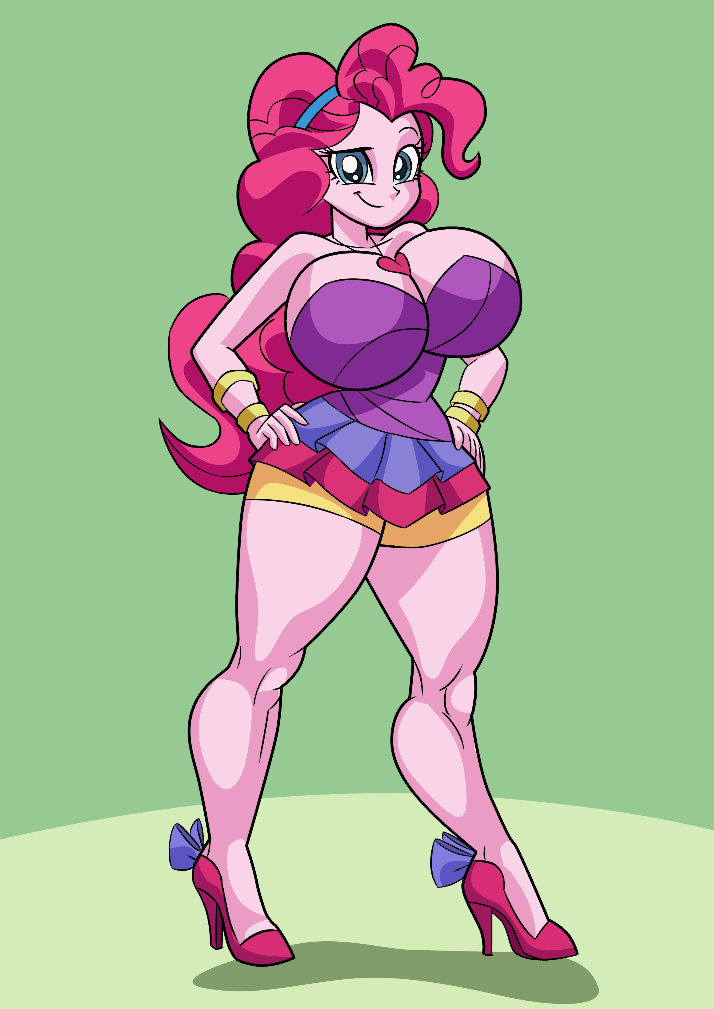 1girls, art-2u, big breasts, bimbo, bracelet, breasts, cleavage, commission, curvy, dress, equestria girls, female, female only, friendship is magic, hasbro, hi res, high heels, highres, hourglass figure, huge breasts, large breasts, legs, looking at viewer, minidress, my little pony, pinkie pie (eg), pinkie pie (mlp), raised eyebrow, simple background, solo, solo female, thick thighs, thighs, wide hips