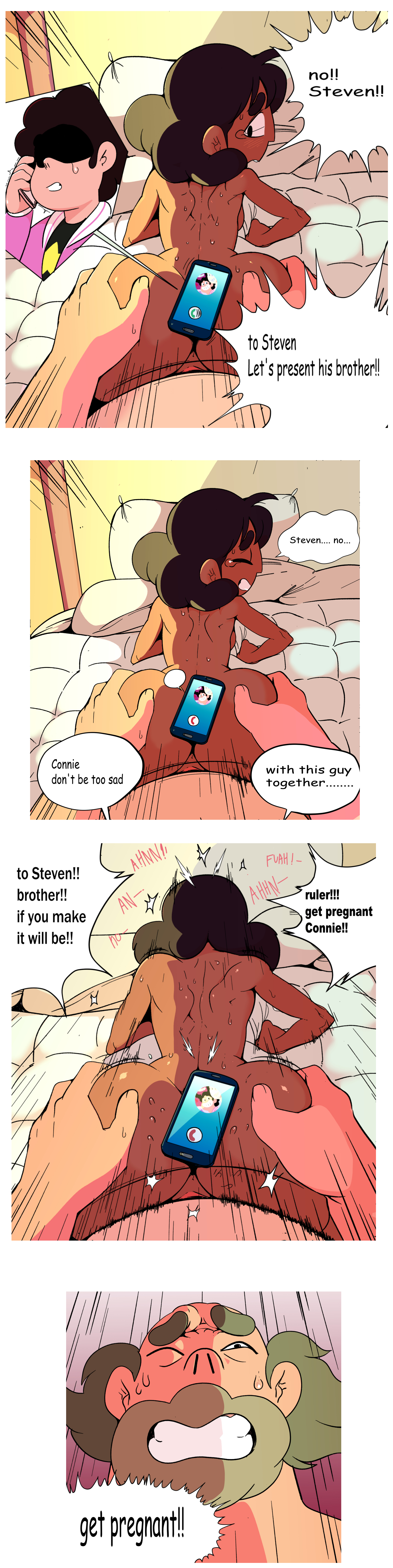 age difference, all the way to the base, ass, ass grab, balls deep, bed, black eyes, black hair, character name, cheating, clenched teeth, closed eyes, connie maheswaran, cuckold, cum inside request, dark skin, dark-skinned female, doggy style, dubious consent, english, english text, fanbox reward, fat male, father, father and son, father and son's girlfriend, female, forced, greg universe, groping, high resolution, interracial, light skin, light-skinned male, long image, long sleeves, male, netorare, ntr, old male, older, on bed, paid reward, pillow, pussy, questionable consent, rape, sex, smartphone, son, speech bubble, stealth sex, steven quartz universe, steven universe, straight, sweat, taken from behind, tall image, teeth, text, uncensored, vagina, vaginal penetration, very high resolution, white teeth, yellow elephant
