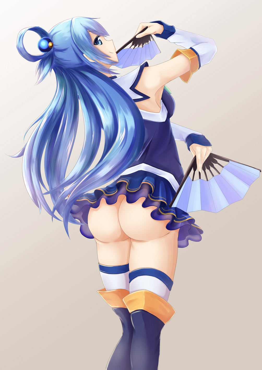 aira (artist), aqua (konosuba), ass, blue eyes, blue hair, bottomless, breasts, female, kono subarashii sekai ni shukufuku wo!, sideboob, solo, tagme