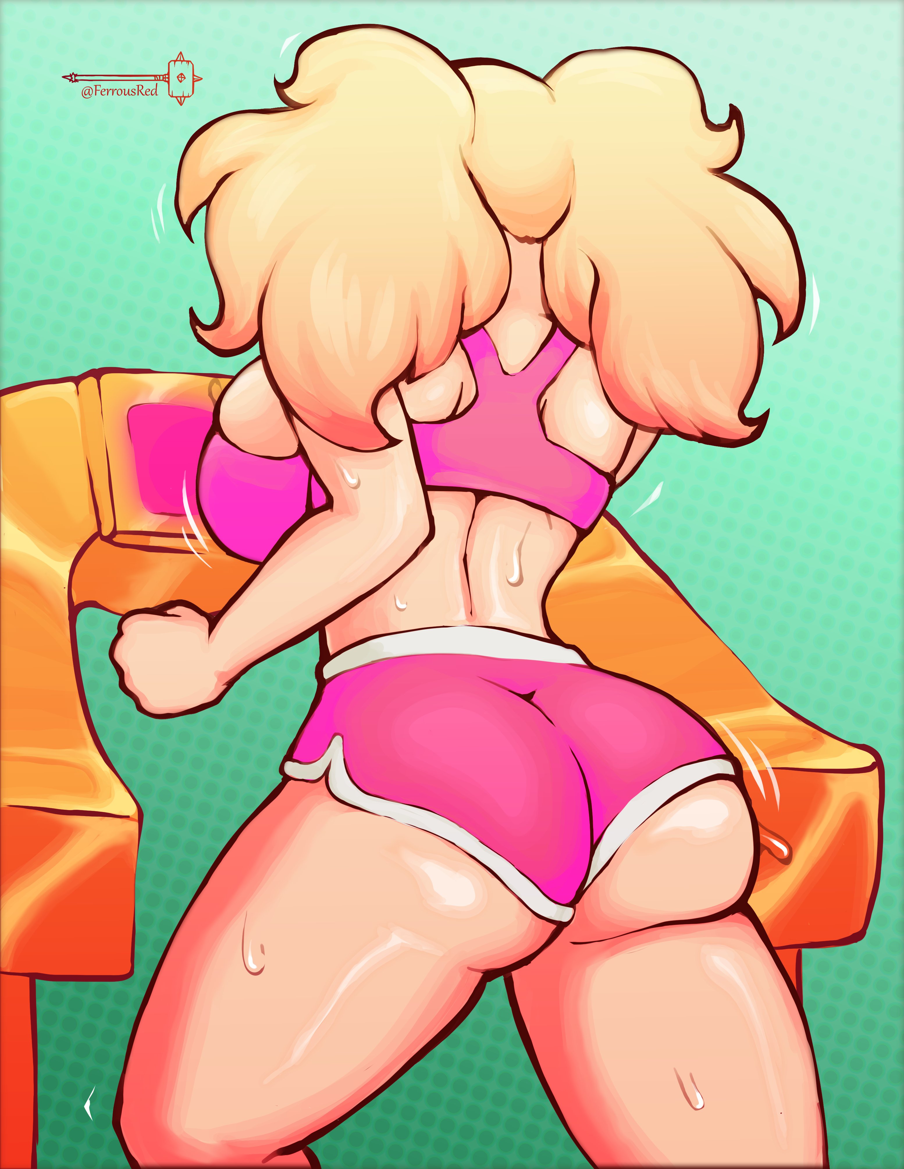 1girls, artist name, ass, back view, backboob, big ass, big breasts, big butt, blonde hair, breasts, bubble ass, bubble butt, curvy, exercise, fat ass, female, female focus, female only, ferrousred, gym clothes, large ass, large breasts, light skin, light-skinned female, opal (ferrousred), original character, shorts, solo, solo female, sports bra, sweat, sweating, sweaty, sweaty body, tagme, thick thighs, thighs, treadmill, twintails, voluptuous, working out