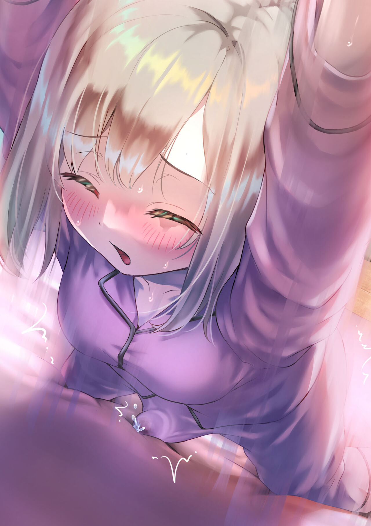 1futa, ayanakitori, bed, blush, cum, cum in clothes, cum through clothes, ejaculation, erection, erection under clothes, futa only, futanari, intersex