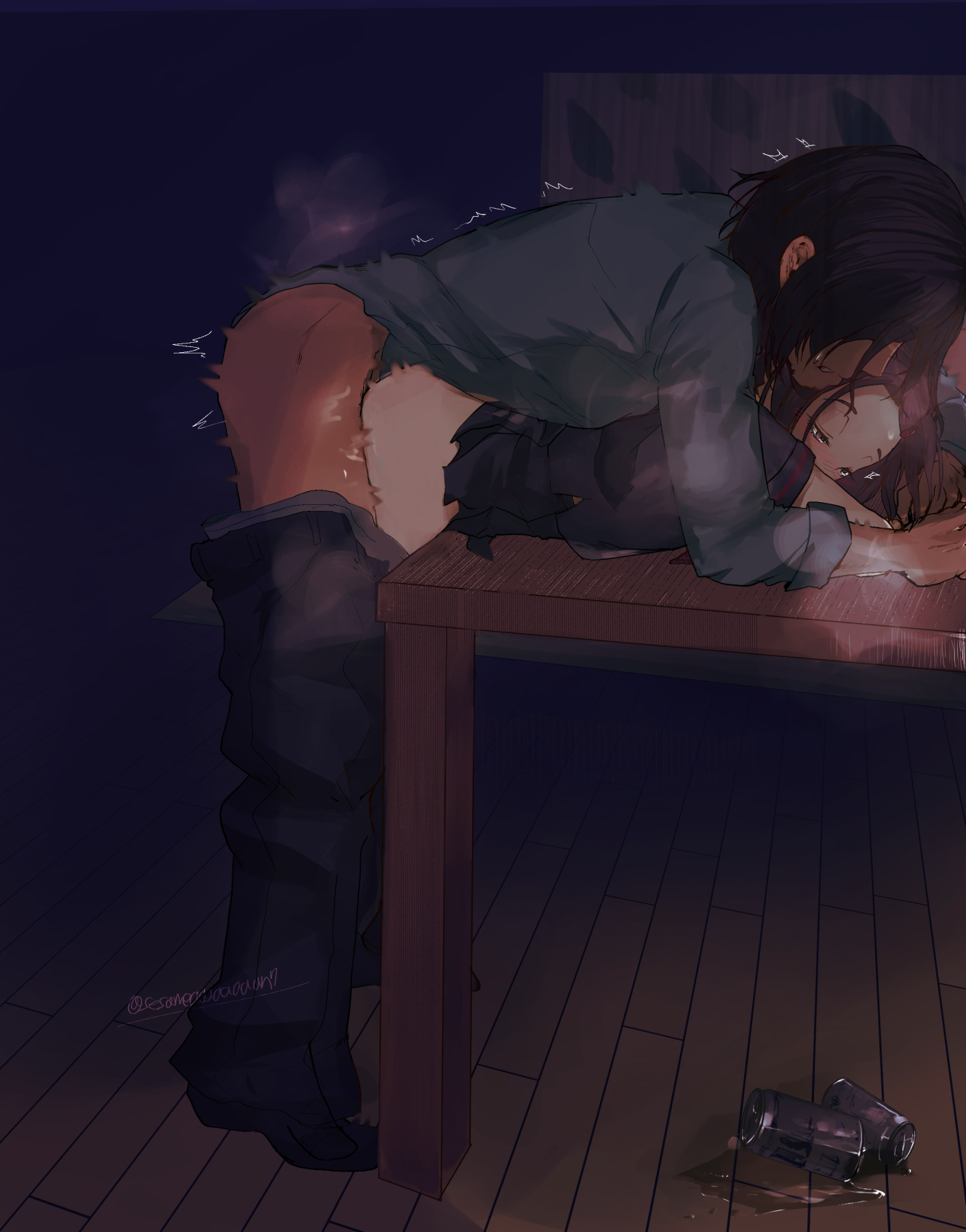 akane hasegawa, cum in pussy, father and daughter, female, from behind, from behind position, incest, nnamago, on table, persona, persona 5, persona 5 scramble: the phantom strikers, pussy, sex from behind, slq, standing sex, tagme, tiptoes, zenkichi hasegawa