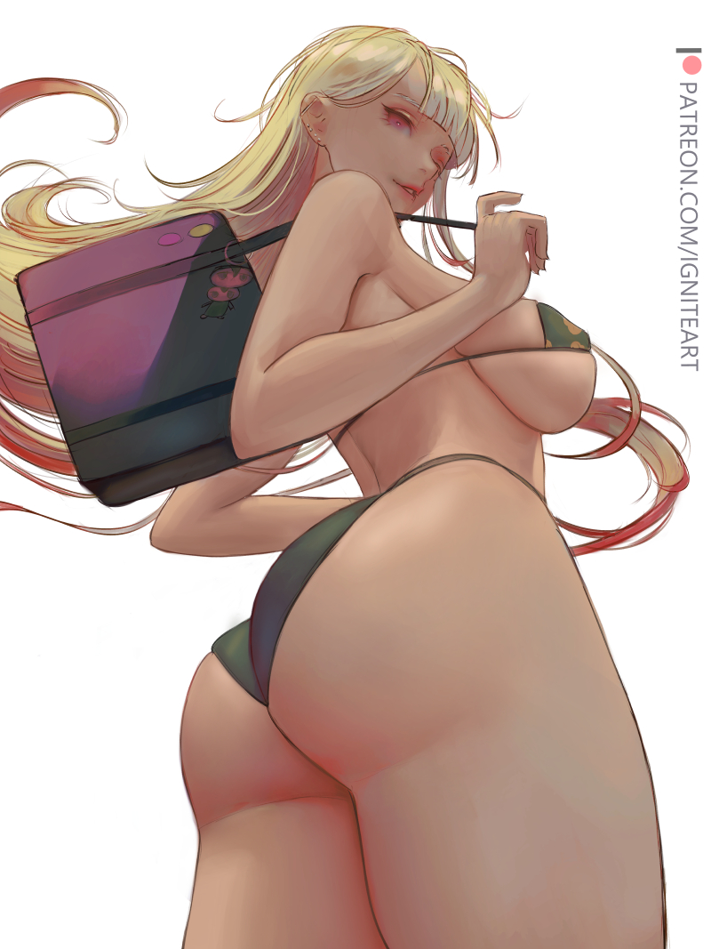 1girls ass barely_clothed big_ass big_breasts bikini blonde_hair dark-skinned_female dark_skin gyaru ignitesart kitagawa_marin panties school_bag sono_bisque_doll_wa_koi_wo_suru underwear