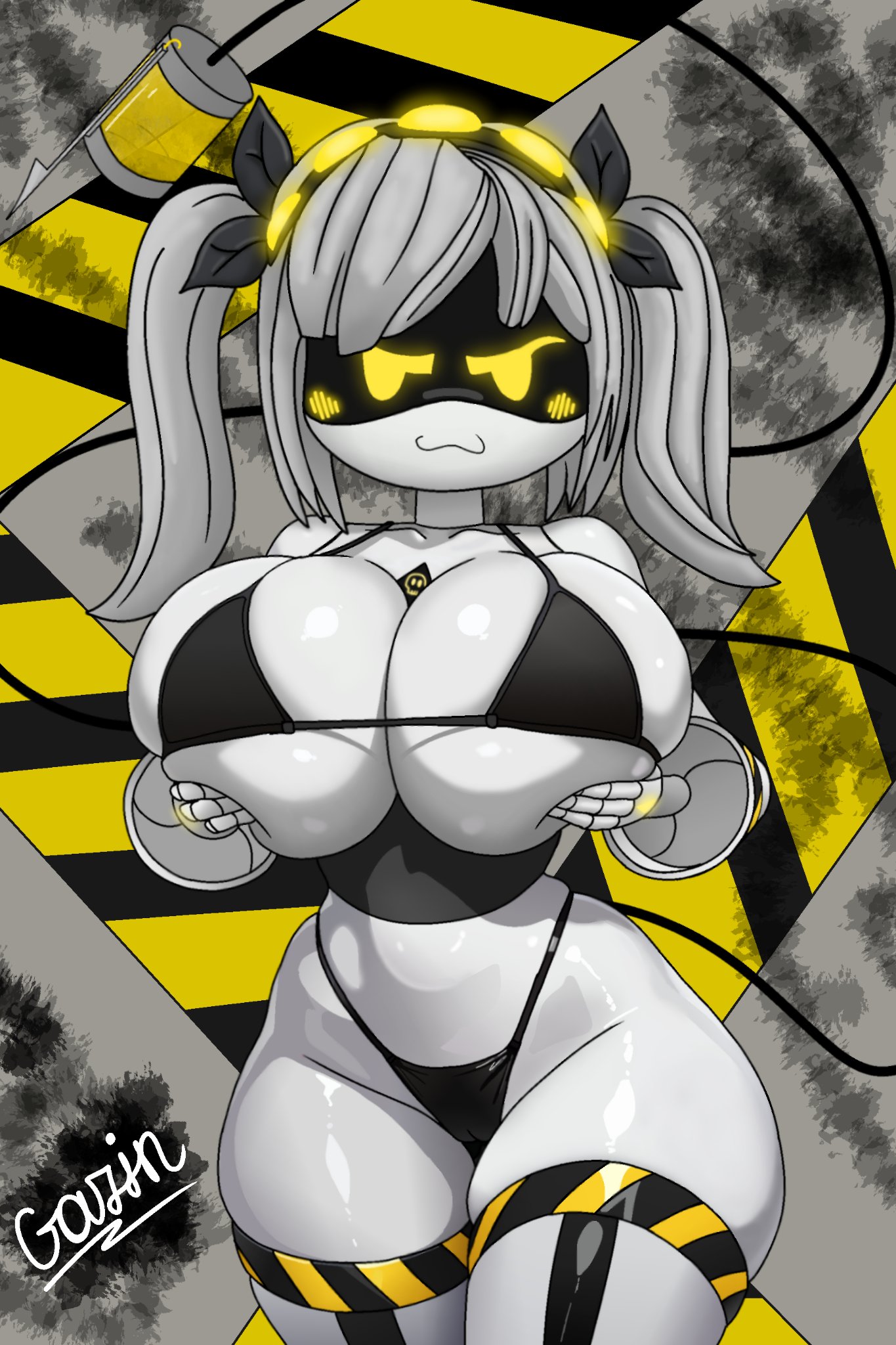 1girls, big ass, big breasts, bikini, breasts, female, female only, glitch productions, holding breast, huge breasts, hyper, hyper ass, hyper breasts, j (murder drones), large breasts, murder drones, robot, robot girl, robot humanoid, solo, tagme, zhenyagazin