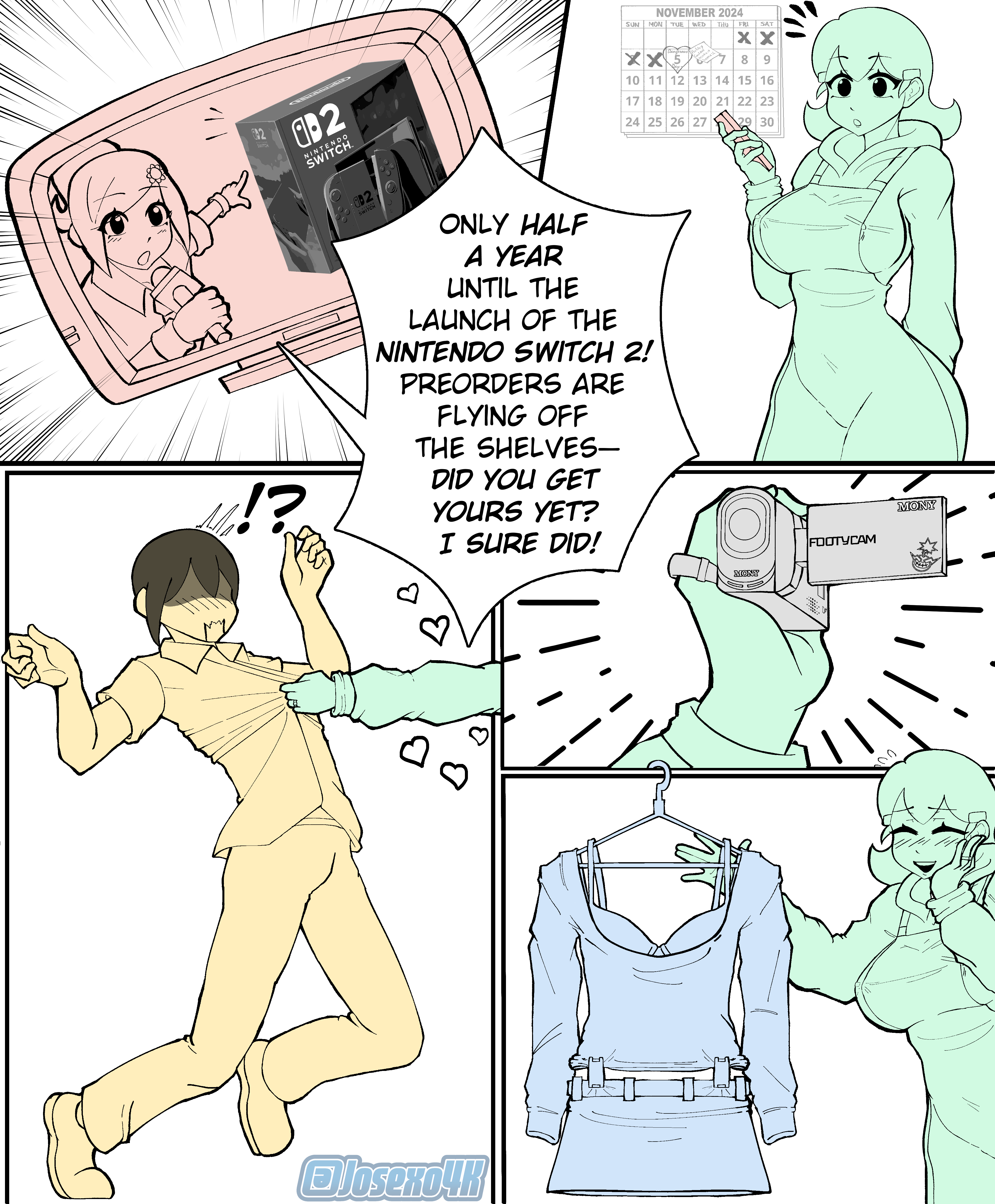 5-volt, calendar (object), camera, female, heart, high quality, high resolution, highres, josexo4k, line art, love, milf, nintendo, nintendo switch, nintendo switch 2, simple, warioware