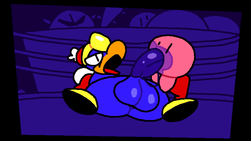 2022, animated, balls, big ass, big balls, big penis, blowjob, blue body, bottomless, boxing ring, clothed, clothing, gay, gay male, gay sex, gif from video, king dedede, kirby, kirby (series), large penis, male, male only, male/male, non-human, non-human only, oral, oral penetration, oral sex, penis, penis in mouth, pink body, power bottom, red shoes, sucking, superiorfox, toony, waddling head