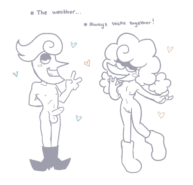 1boy1girl, 2d, 2d (artwork), 2d artwork, accurate body type, cloud, couple, couple (romantic), deltarune, deltarune chapter 3, elnina (deltarune), female, lanino (deltarune), male, nude, nude female, nude male, rcsebud, sun