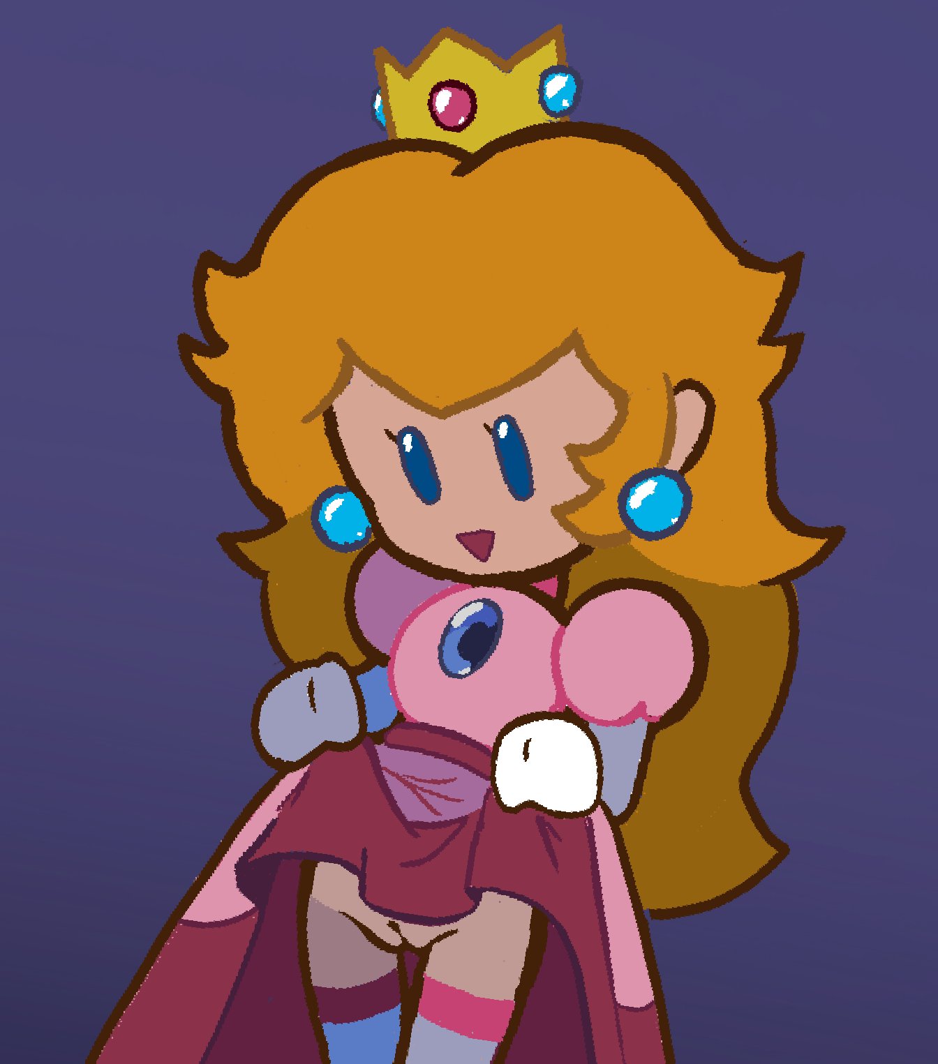 female, lifting skirt, no panties, no panties under skirt, paper mario, paper peach, paradia-ex, princess peach, pussy, simple background, solo female