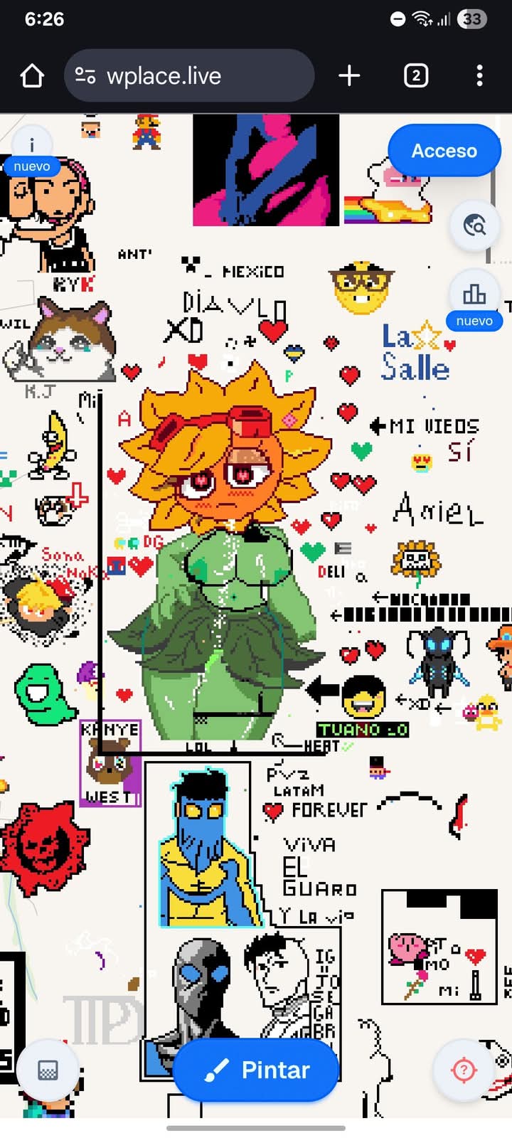 arrow, arrow (symbol), belly button, blonde hair, blush, blush lines, blushing, breasts, chica (fnaf), cum, cum on body, cum on breasts, cupcake (fnaf), dancing banana, dropout bear, emoji, erect nipples, female, five nights at freddy's, fnaf, goggles, goggles on head, green body, green nipples, green skin, hand on hip, heart, heart symbol, humanization, humanized, invincible, kanye west (copyright), kirby, kirby (series), large breasts, leaf skirt, looking at viewer, male, mario, mario (series), mark grayson, minecraft, miniskirt, mojang, nerd emoji, nintendo, nipples, one piece, pixel art, plant girl, plants vs zombies, plants vs zombies: heroes, portgas d ace, roblox, roblox game, shiesty mark (invincible), shovelware's brain game, solar flare (pvz), sprite, sprite art, tv girl, viltrum mark, wplace