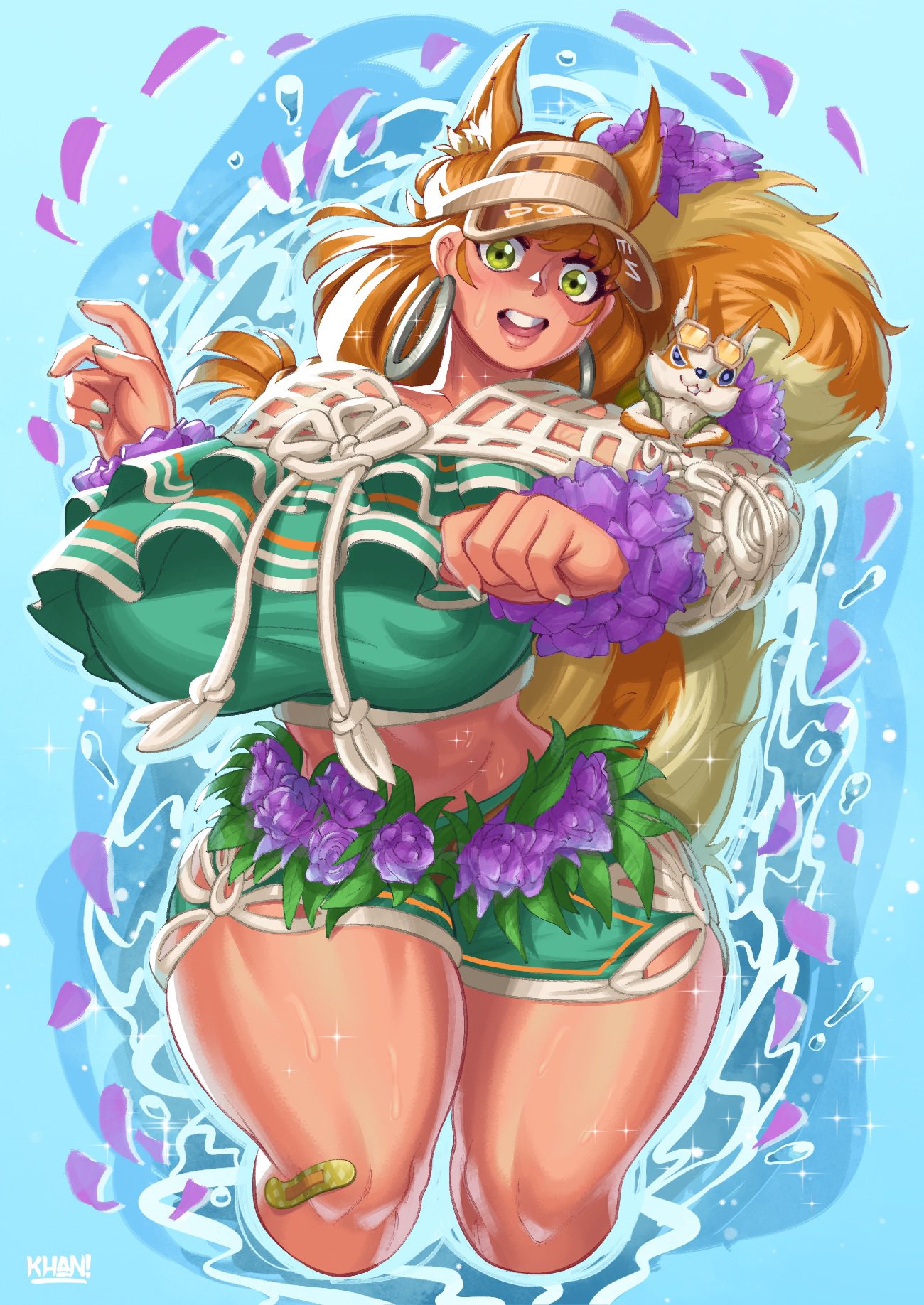 1girls, 2d, alternate costume, ass, big breasts, breasts, curvaceous, curvy, curvy figure, dolphin shorts, doreen green, female, female focus, female only, flatillustratorkhan, fully clothed, hoop earrings, hoop earrings oversized, howardk, howardk1999, khan!, large breasts, marvel, marvel comics, marvel rivals, midriff, shorts, solo, squirrel girl (marvel rivals), squirrel girl (marvel), squirrel girl (sunshine squirrel), thick thighs, thighs, wide hips
