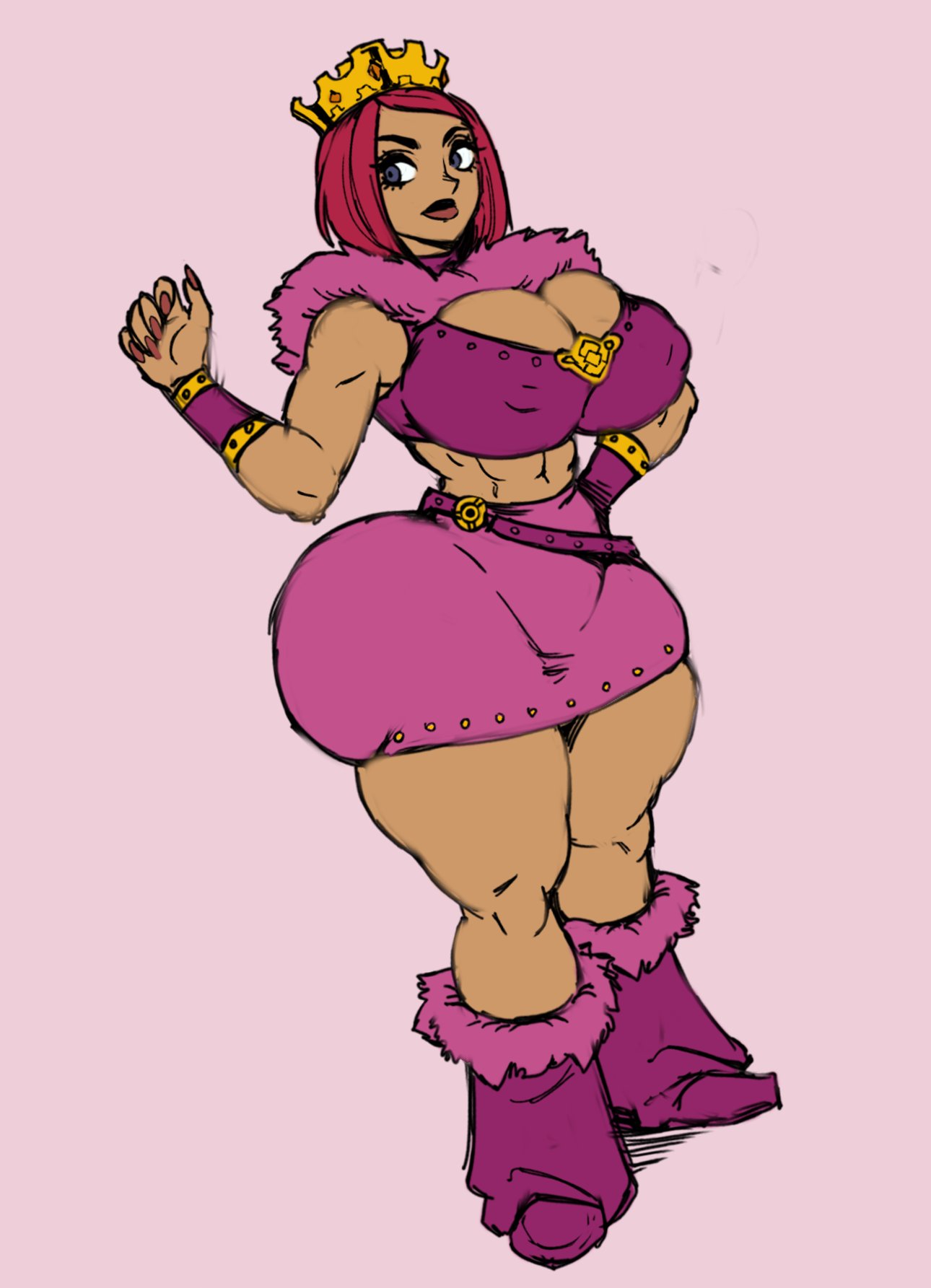 1girls, 2025, big ass, big breasts, breasts, cleavage, colored sketch, crown, dave the barbarian, disney channel, female, hi res, high resolution, highres, huge ass, jay-marvel, large ass, large breasts, princess, princess candy, red hair, redhead, redraw, royalty, sketch, solo, solo female, solo focus, standing, tagme