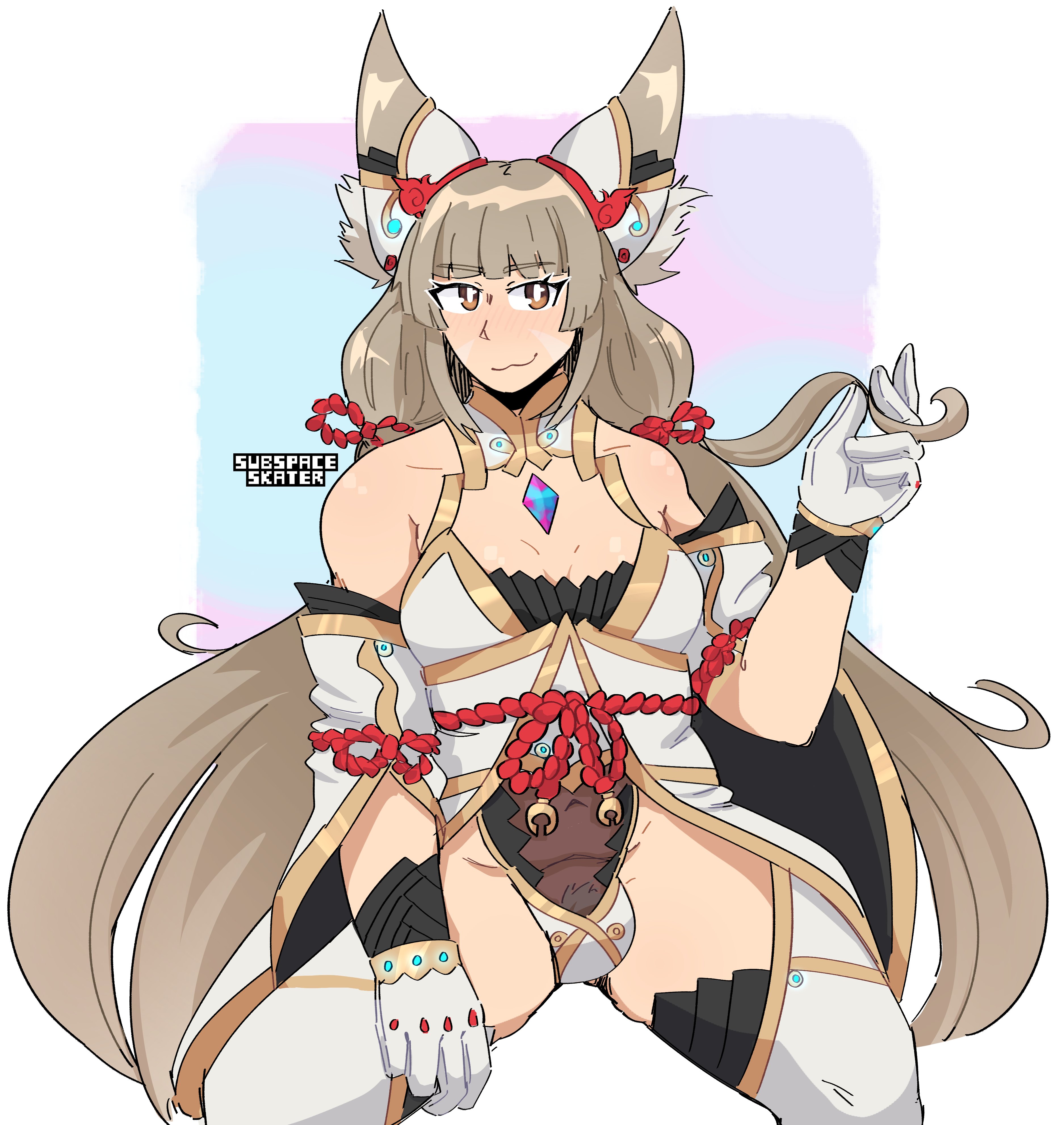 1futa, bulge, core crystal, futanari, grey hair, intersex, long hair, nia, nia (blade), pubic hair, subspaceskater, trans woman, xenoblade (series), xenoblade chronicles 2
