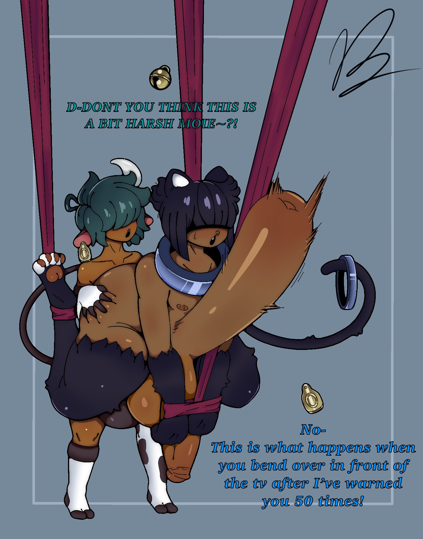 ass, balls, bangs, bangs over eyes, berrie lattee, berrie mocha, big ass, big balls, big butt, big penis, big thighs, black hair, bovine, bull, cat boy, catboy, dark skin, dark-skinned femboy, dark-skinned male, demihuman, elbow gloves, equine, equine genitalia, equine penis, femboy, femboy on femboy, femboydom, glossy, hair over eyes, horsecock, horsecock femboy, huge balls, huge cock, hung femboy, hyper ass, hyper genitalia, hyper penis, kneesocks, leggings, leotard, male, mochi (berrie lattee), neko, original, original character, penis, sheathed horsecock, sheathed penis, shiny skin, small but hung, solo male, stomach bulge, tail