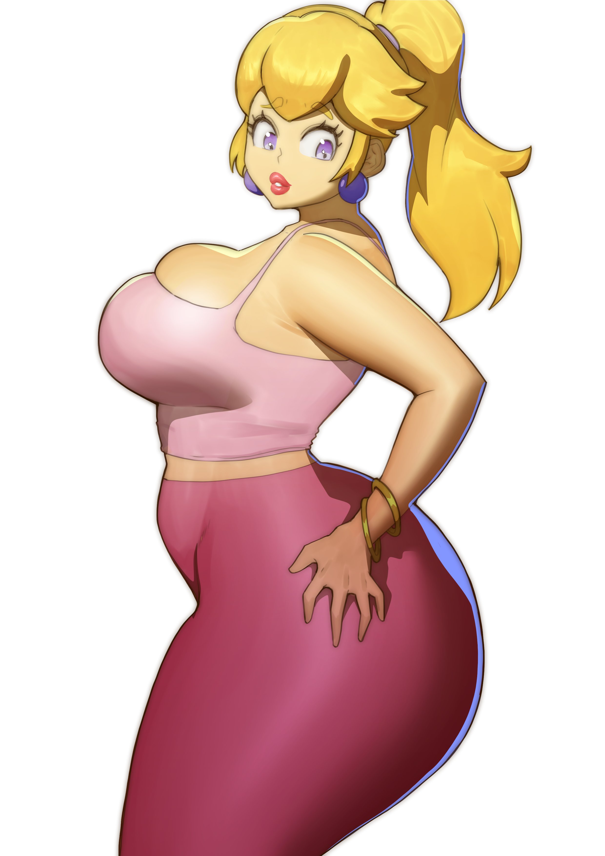 1girls, 2025, 2d, 2d (artwork), 2d artwork, ass, ass focus, big ass, big breasts, big butt, big lips, big thighs, blonde hair, blue eyes, bracelet, bracelets, breasts, bubble butt, butt, cookie dough butt, curvaceous, curvaceous ass, curvaceous female, curvaceous figure, curvy, curvy body, curvy female, curvy figure, delicious ass, doublehero, doughy ass, ear piercing, earrings, eyelashes, fat ass, fat butt, female, female focus, female only, giant ass, giant butt, gigantic ass, gigantic butt, gigantic thighs, glistening, glistening ass, glistening body, glistening butt, hand on hip, huge ass, huge breasts, huge butt, huge thighs, large ass, large butt, light skin, light-skinned female, lips, long hair, looking down, mario (series), mouth, mouth open, nintendo, open mouth, plump, plump ass, plump butt, ponytail, ponytail female, princess peach, purple eyes, red lips, red lipstick, shiny ass, shiny butt, shiny skin, shiny thighs, side ass, sideass, sideboob, solo, solo female, solo focus, super mario bros., thick thighs, thighs, tight clothes, tight clothing, tight pants, tights, white backround, yellow hair