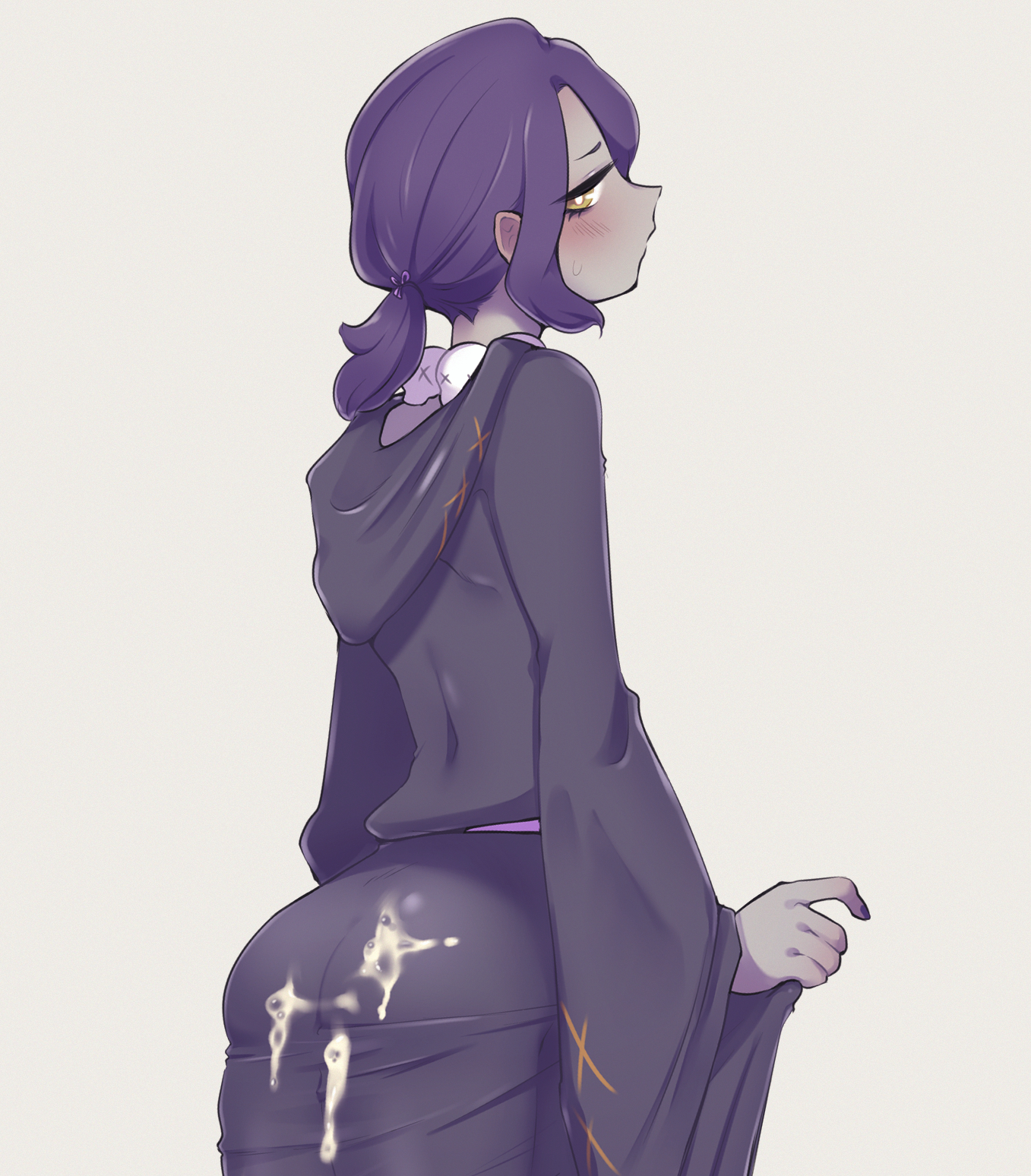 ass, cookie run, cum, cum on ass, femboy, goth, licorice cookie, looking at viewer, male, niwa827, robe, thick thighs, tight clothing