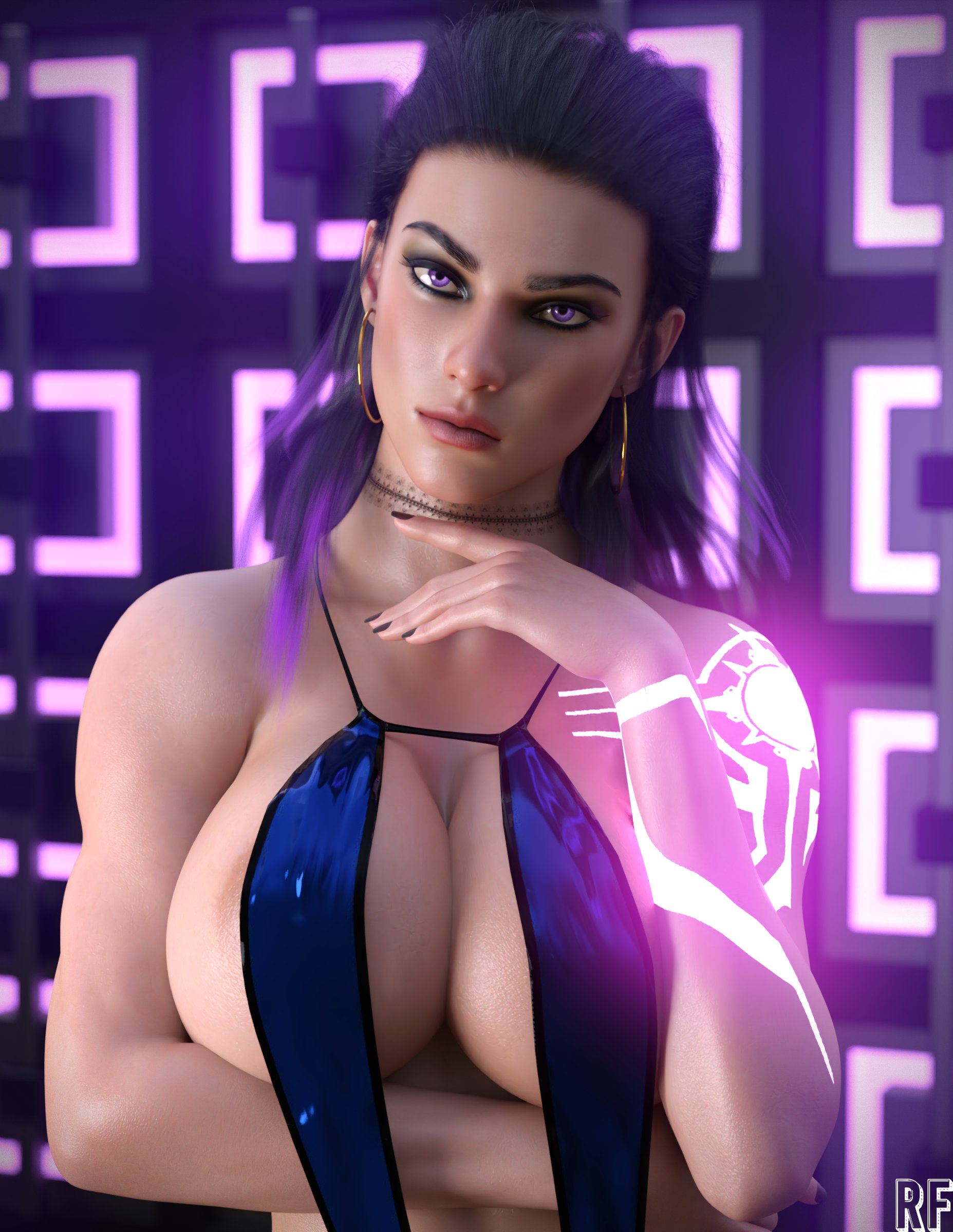 1girls, 3d, big breasts, breasts, female, female only, large breasts, looking at viewer, reyna (valorant), rude frog, solo, valorant