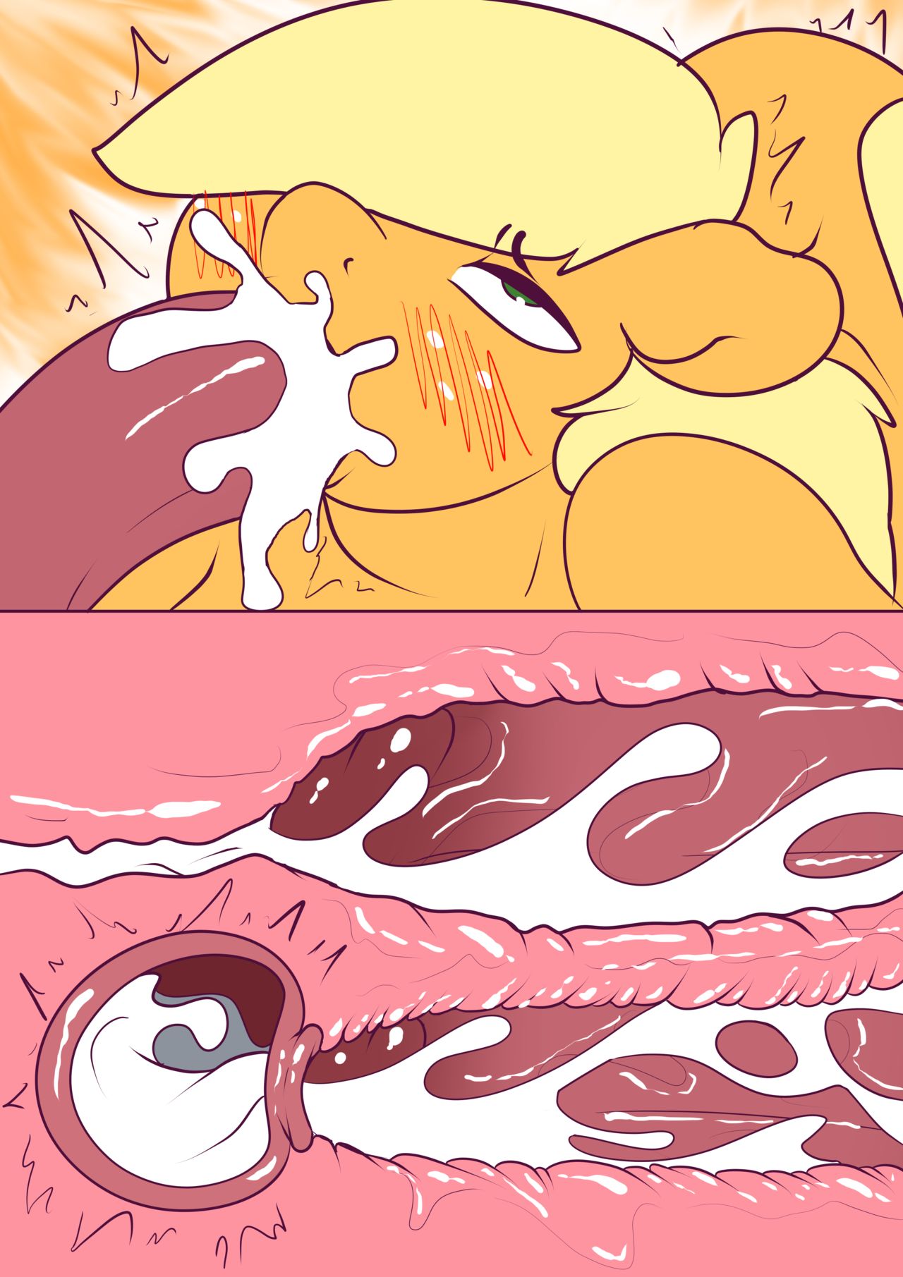 anthro applejack_(mlp) blush cum cum_in_ass cum_in_mouth cum_in_pussy cum_inside double_penetration my_little_pony orgasm smooth_skin spunkubus tentacle tentacle_sex