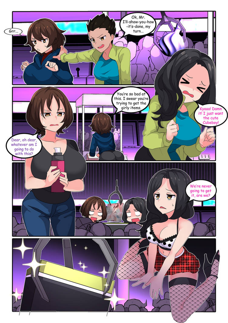 2girls arcade ass ass_expansion breast_expansion breasts colored comic crane_(machine) disney female female_only gender_transformation hopetg huge_ass huge_breasts human human_only kjus multiple_girls rule_63 transformation