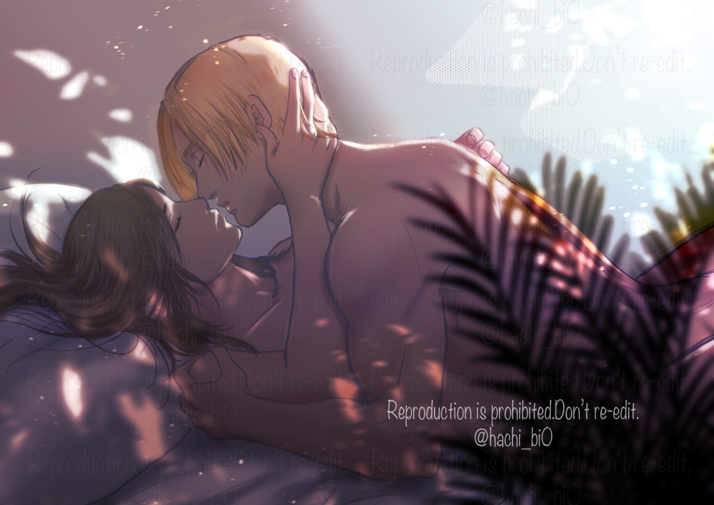 1boy, 1girls, blonde hair, claire redfield, closed eyes, female, hachi bio, hand on head, intimate, kissing, leon scott kennedy, lying on back, male, male/female, missionary position, passionate, resident evil, resident evil 2, romantic, sensual, sex, straight, wholesome