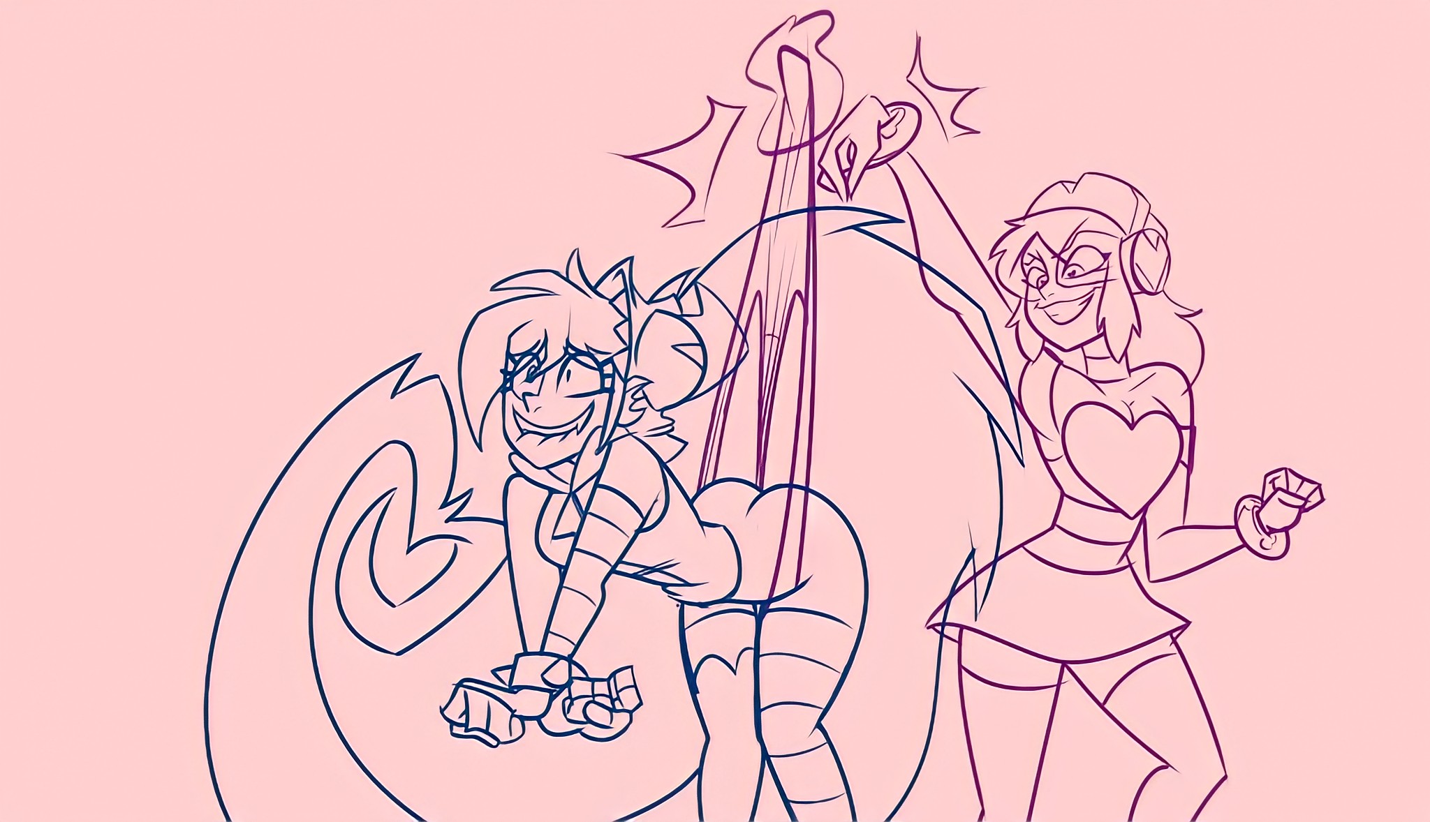 2girls, ass, big ass, big butt, cartoon network, demencia (villainous), female, female only, miss heed (villainous), multiple females, multiple girls, panties, panty pull, semidraws, villainous, wedgie, yuri