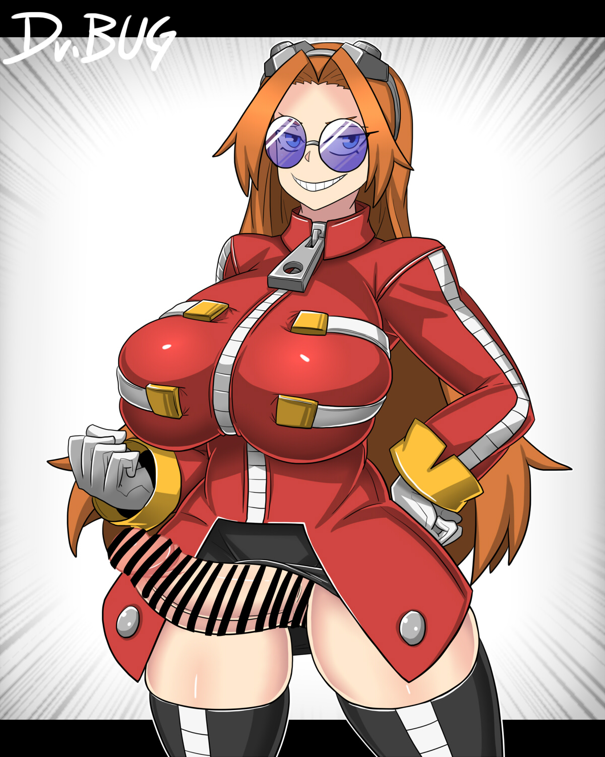 1futa, 1girls, big breasts, big penis, blue-tinted eyewear, bottomless, breasts, censor bar, clothed, clothing, dr. eggma'am, dr. eggman, dr.bug, erection, female, futa only, futa sans balls, futanari, glasses, gloves, goggles, goggles on head, human, intersex, large breasts, large penis, leggings, legwear, light skin, light-skinned futa, male, male to futa, miniskirt, mostly clothed, pale skin, penis, rule 63, skirt, solo, sonic (series), standing, sunglasses, tagme, thick thighs, thighhighs, tight clothing, tinted eyewear, voluptuous, zipper