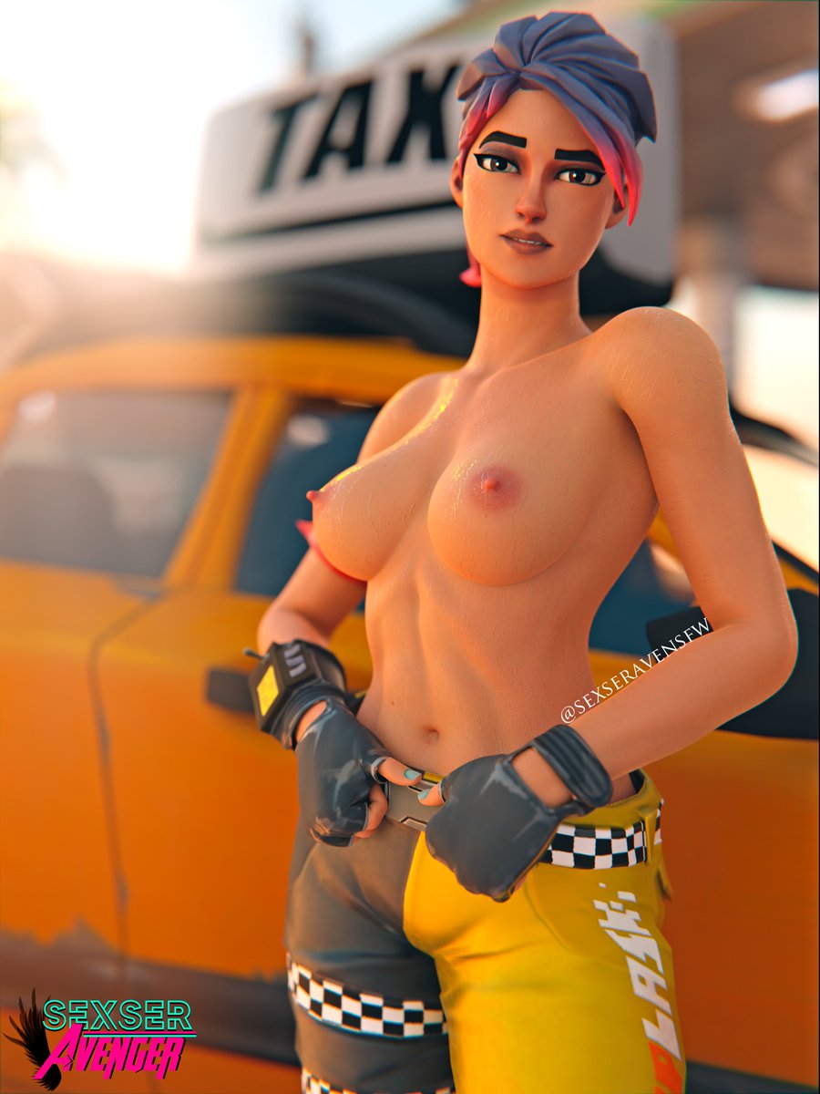 breasts breasts_out epic_games fingerless_gloves fortnite fortnite:_battle_royale hands_on_hips looking_at_viewer multicolored_hair pants ramirez_(fortnite) shiny shiny_skin shirtless taxi topless topless_female wet wet_body whiplash_(fortnite)