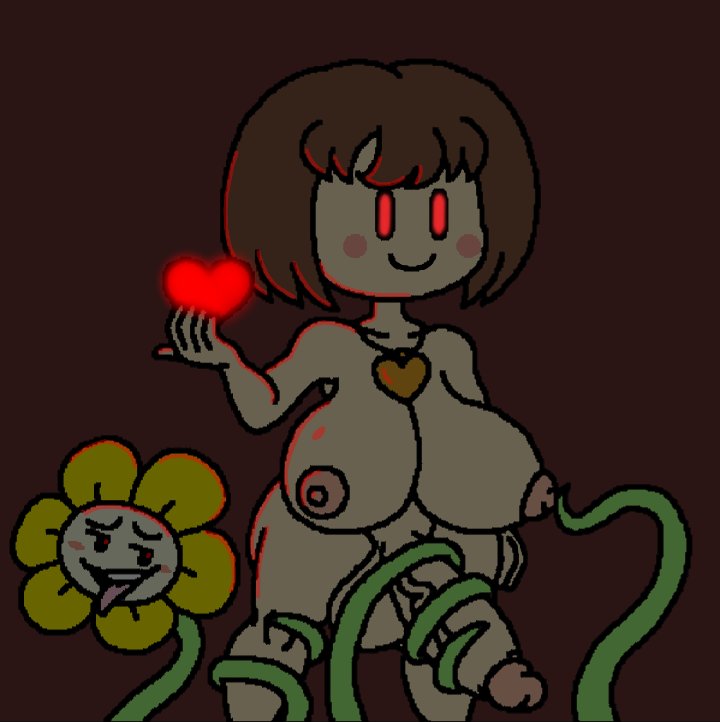 1futa areolae ass balls big_balls big_breasts big_penis breasts chara dark erection eyes_glowing flowey_the_flower ftrashpickle futa_focus futa_only futanari heart huge_breasts huge_cock human light-skinned_futanari light_skin nude oral pale_skin penis plant solo_focus standing tentacle tentacle_on_breast tentacles_on_futa thighs tongue_out undertale