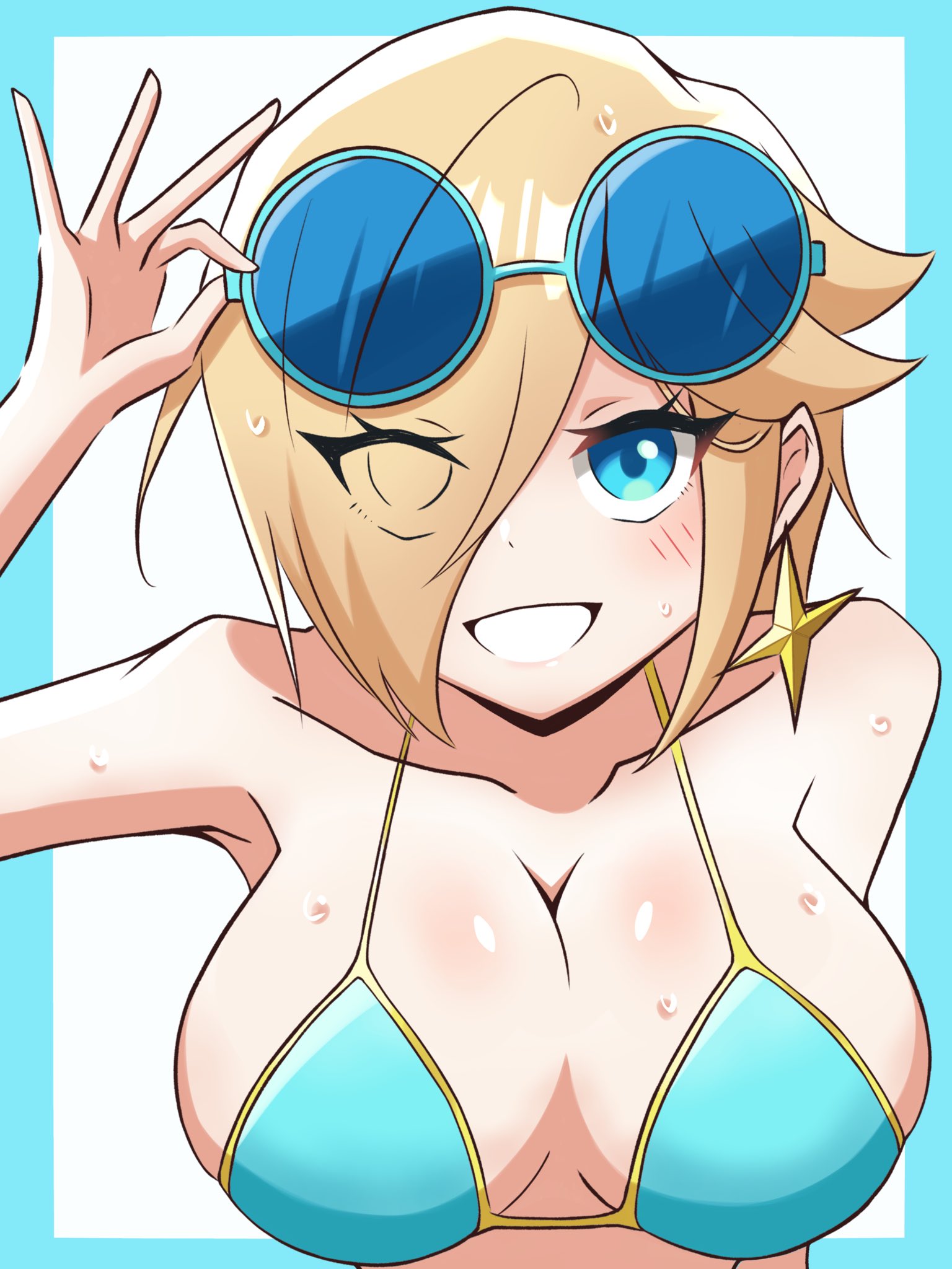 1girls, big breasts, blonde hair, blue eyes, blush, bra, breasts, cleavage, clothed, clothing, female, female only, mario (series), nintendo, princess rosalina, solo, super mario bros., super mario galaxy, yassrosalina