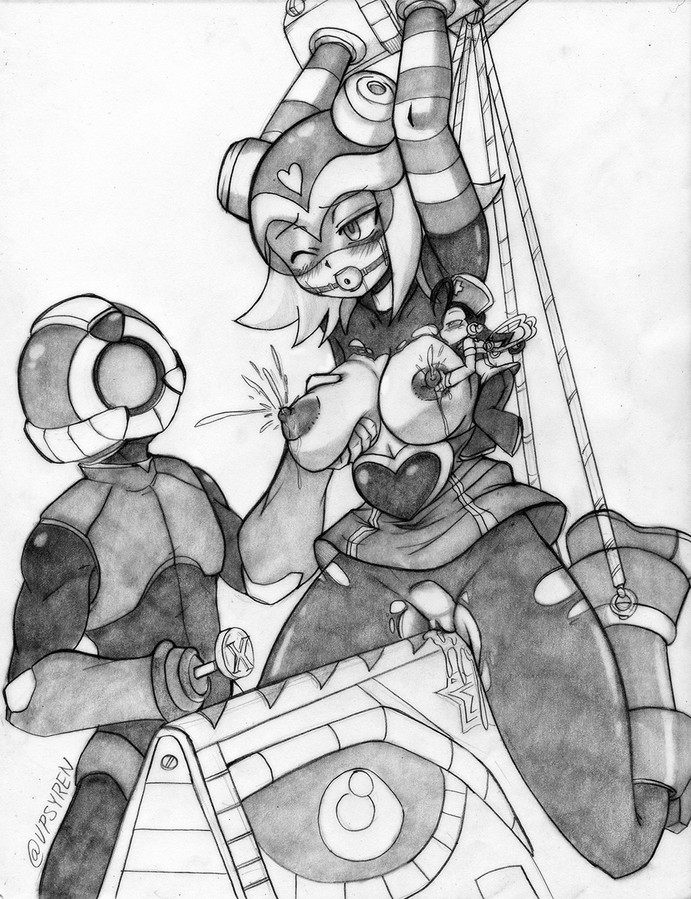 bondage harp_note mega_man mega_man_star_force mega_man_zero phanteon sonia_strumm tagme tinted_eyewear traditional_media_(artwork) vcampan visor