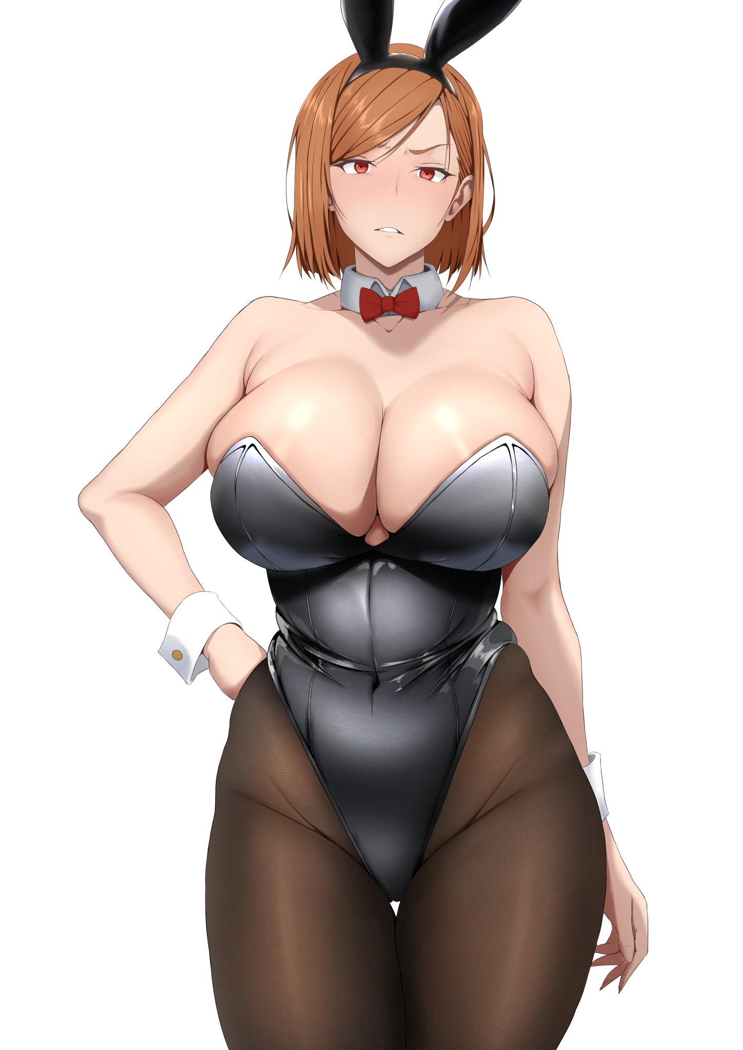 1girls, breasts, brown hair, brown-haired female, bunny ears, bunny girl, bunnysuit, female, highres, jujutsu kaisen, kugisaki nobara, large breasts, playboy bunny, rabbit, rabbit ears, short hair, solo