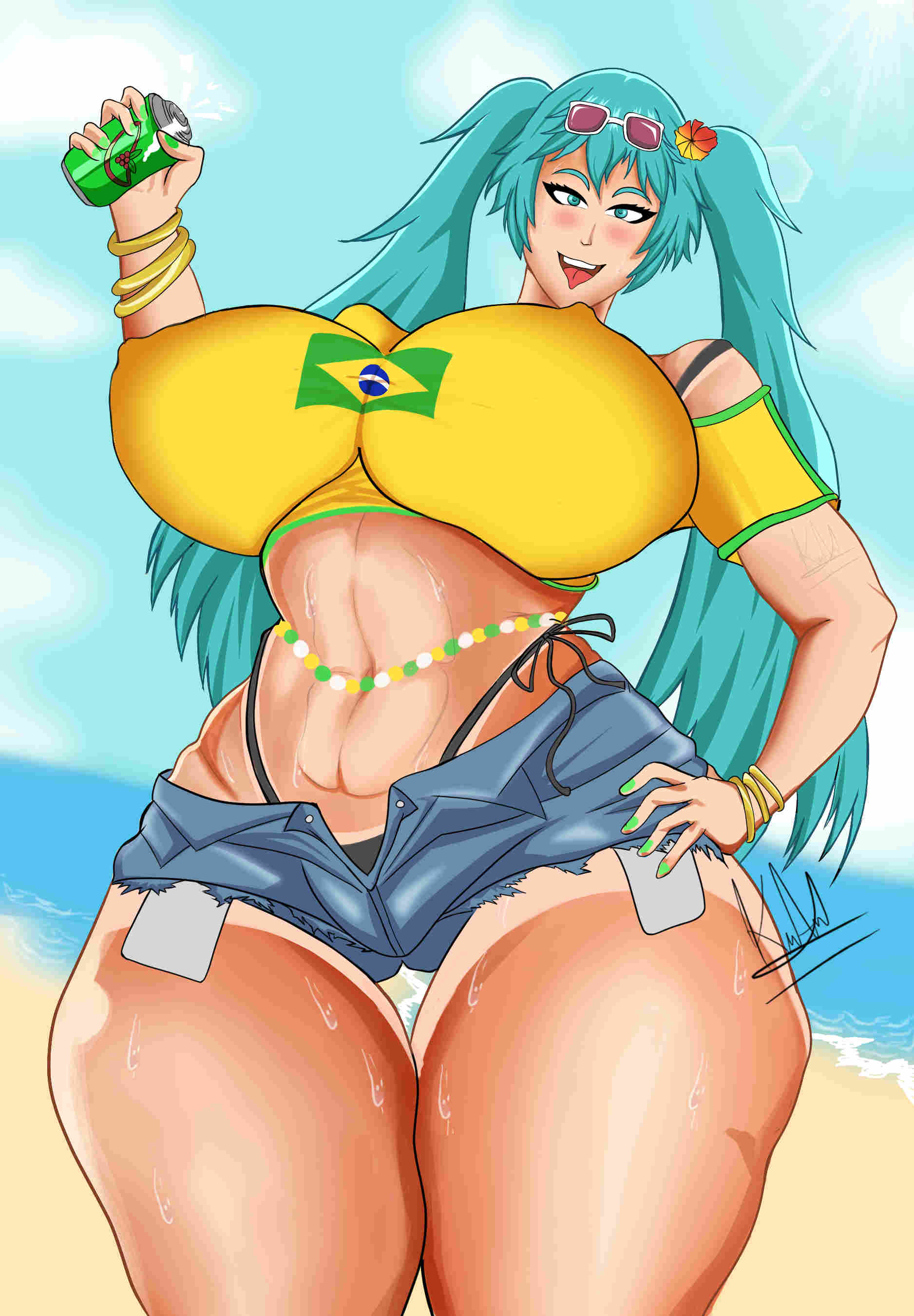 1girls ass big_ass big_breasts big_thighs bikini body brazil brazilian brazilian_female brazilian_miku breasts busty character copyrightrnvocaloid cyan_eyes cyan_hair female female_only figure focus hair hatsune_miku hips hourglass huge_ass huge_thighs latin_american_hatsune_miku_(meme) long long_hair looking_at_viewer micro miku nude nude_female only open_fly sex shirt shorts skin solo tan tan_body thick_hips thick_thighs thighs thong twintails vocaloid wide yellow_shirt