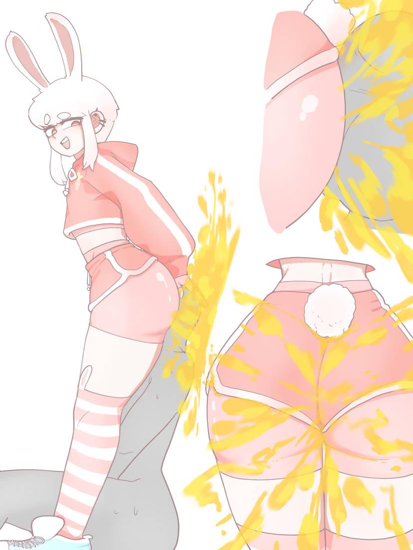 1boy anon bunny bunny_boy bunny_ears clothed clothing coco_(gasbox) fart fart_cloud fart_fetish fart_in_mouth farting_at_viewer farting_in_face farting_on_face femboy gasbox looking_back male male_fart original_character solo thighhighs