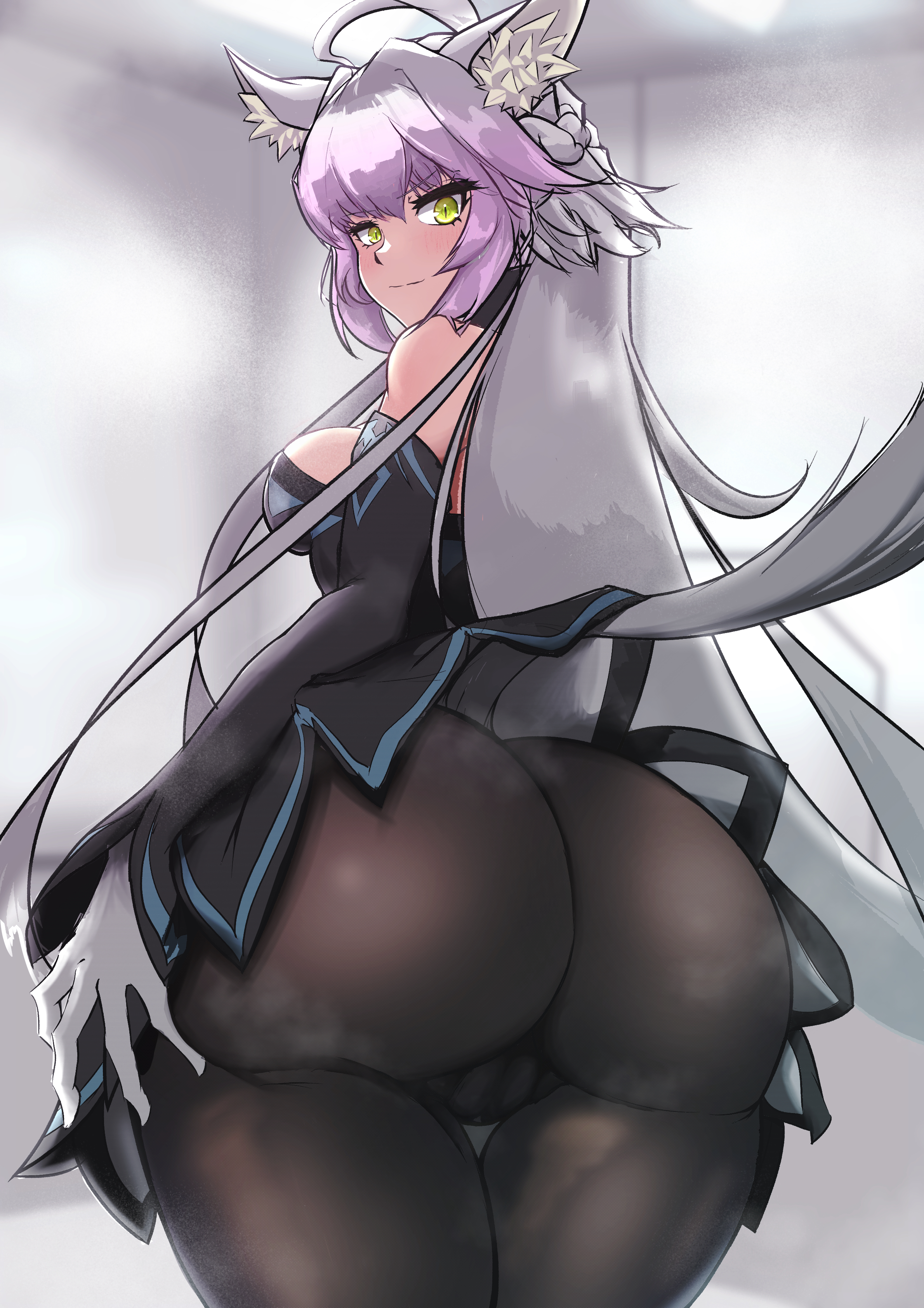 1girls, animal ears, ass, atalanta (alter) (fate), atalanta (fate), basuta ni umu, big ass, blush, bubble ass, bubble butt, fate (series), fate/apocrypha, fate/grand order, female, female focus, female only, kemonomimi, purple hair, silver hair, smell, solo, steam, tagme, two-tone hair, yellow eyes
