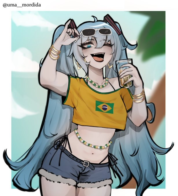 1girls brasil brasileira brazil brazilian brazilian_female brazilian_miku goth gyaru hatsune_miku latina midriff midriff_baring_shirt tagme twitter_username uma_mordida vocaloid