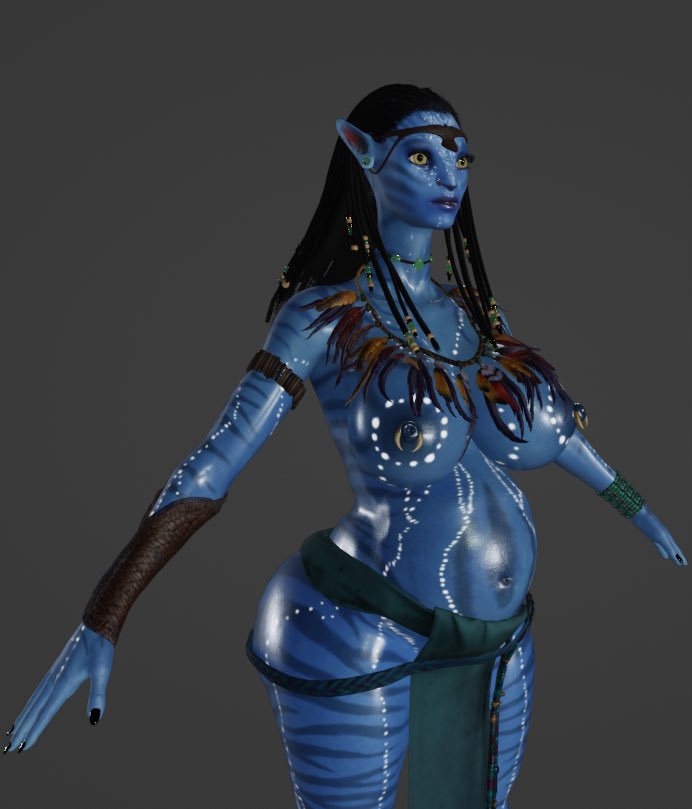 1girls 3d alien alien_girl avatar belly big_belly big_breasts blue_skin breasts canon_pregnancy female na'vi neytiri nipples pregnant solo stickybuns wide_hips