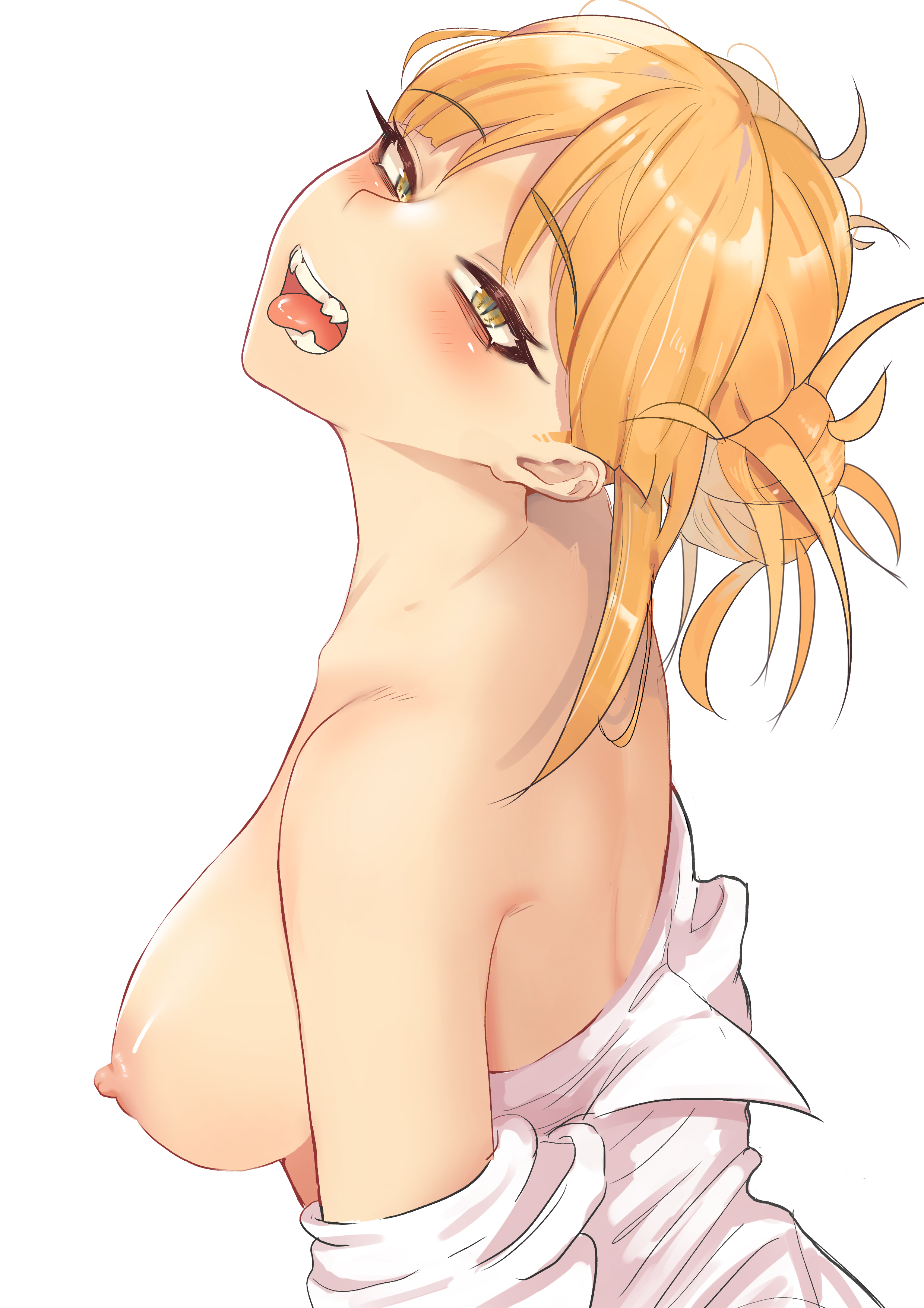 1girls, amber eyes, blonde hair, blonde-haired female, breasts, female, himiko toga, looking at viewer, medium breasts, my hero academia, tongue, tongue out, zd (pixiv6210083)