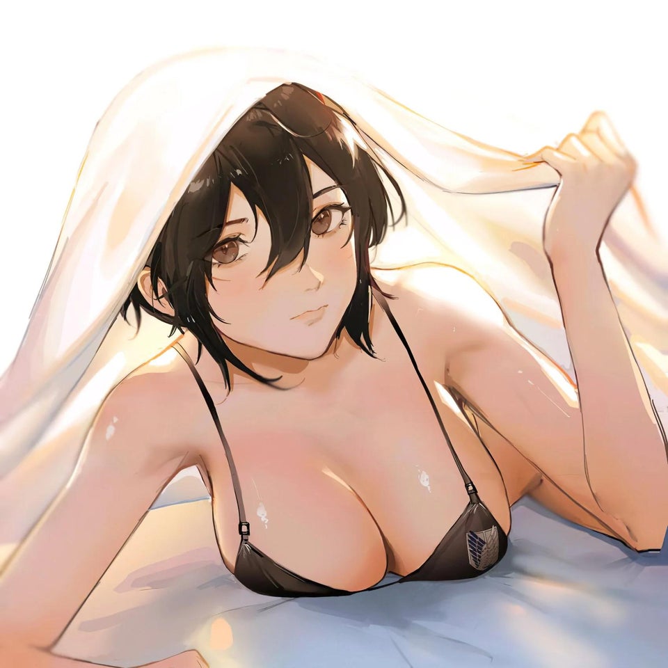 1girls 2021 asian attack_on_titan bed bedroom big_breasts black_bra black_eyes black_hair blanket bra breasts brown_eyes cakee cleavage eyelashes female female_focus female_only grey_eyes highres in_bed inviting_under_covers looking_at_viewer medium_breasts medium_hair mikasa_ackerman on_bed pale-skinned_female pale_skin scar shingeki_no_kyojin short_hair slim solo solo_female solo_focus sunset under_covers