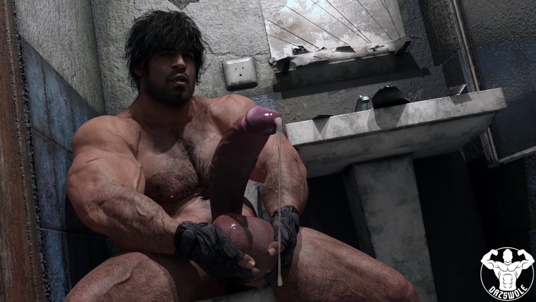 1boy, balls, big balls, big penis, carlos oliveira, cum, cumming, dazswole, hairy, holding balls, male, male only, penis, resident evil