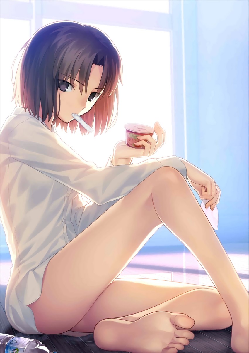 bare_legs barefoot feet kara_no_kyoukai official_art ryougi_shiki takeuchi_takashi type-moon